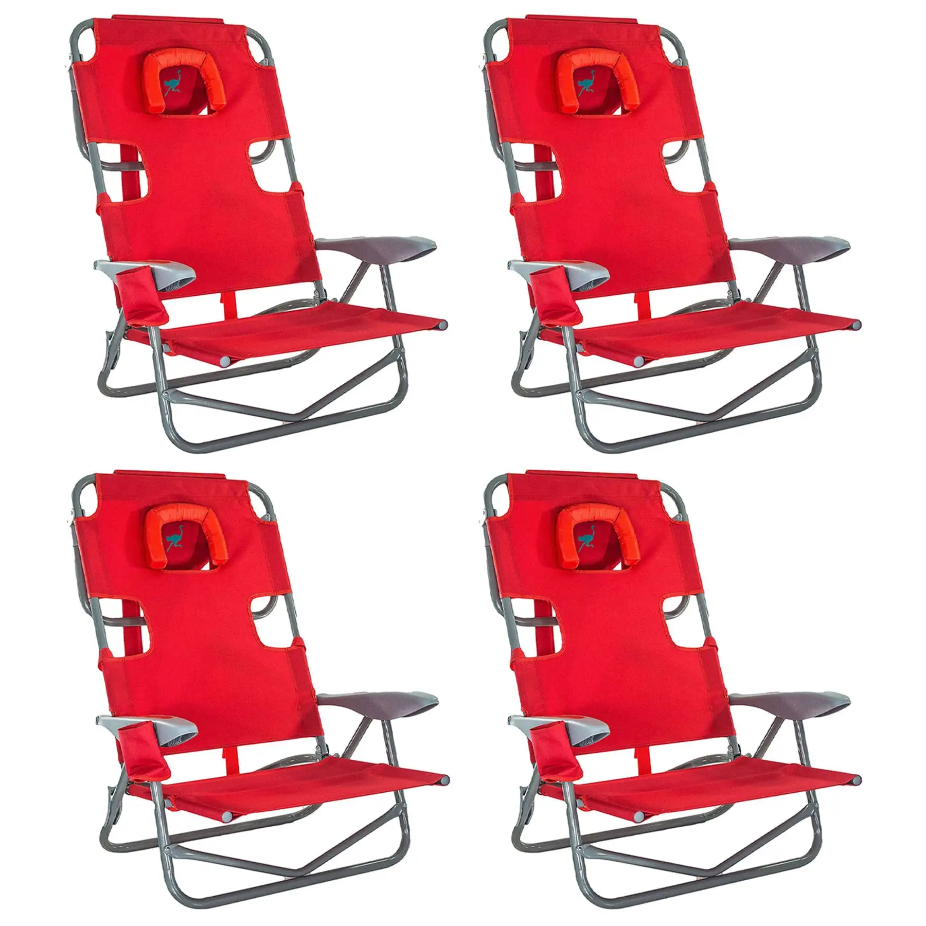 Ostrich On Your Back Folding Reclining Outdoor Camping Lawn Chair, Red (4 Pack)