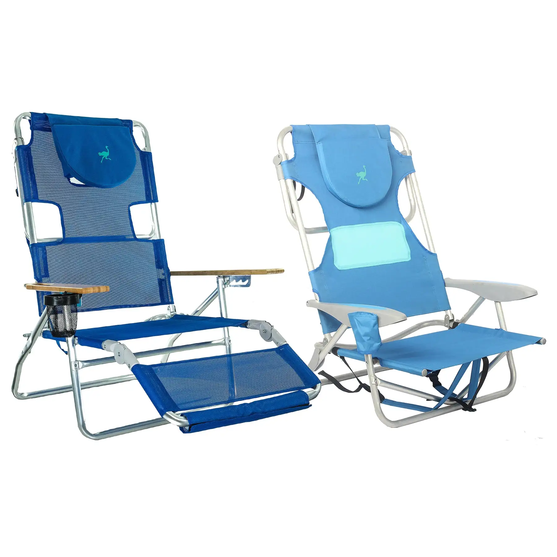 Ostrich 3N1 Reclining Chair and Ladies Comfort On-Your-Back Beach Chair, Blue