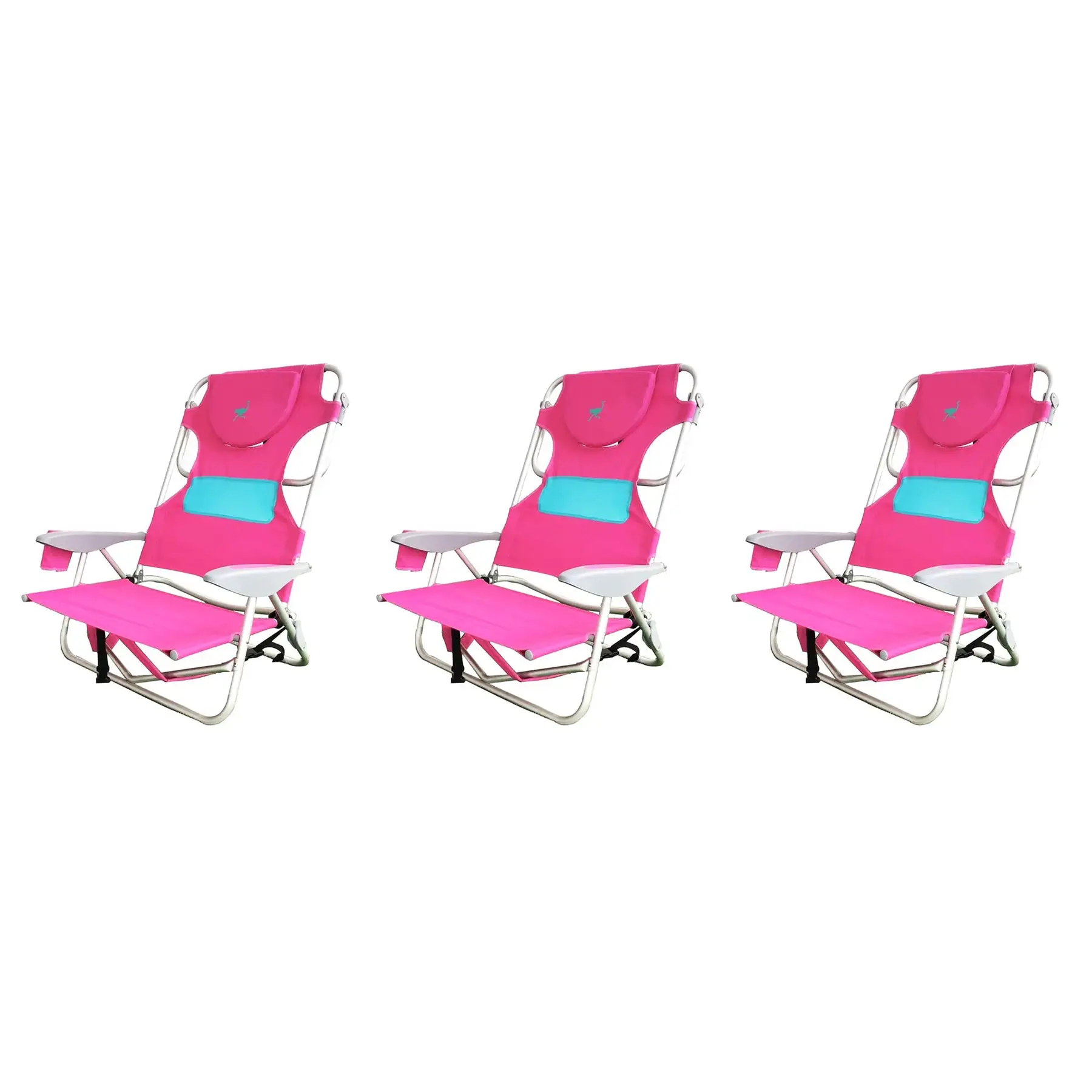 Ostrich Outdoor Beach Ladies Comfort On Your Back Beach Chair, Pink (3 Pack)