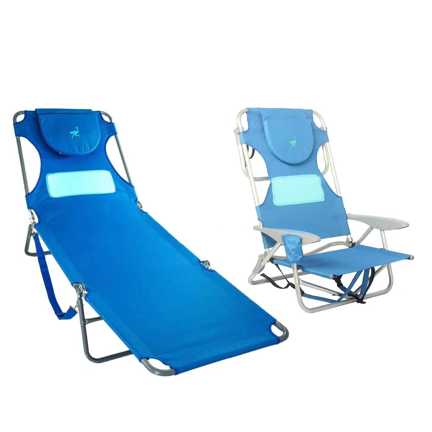 Ostrich Ladies Comfort Lounger Face Down Chair & On Your Back Beach Chair, Blue