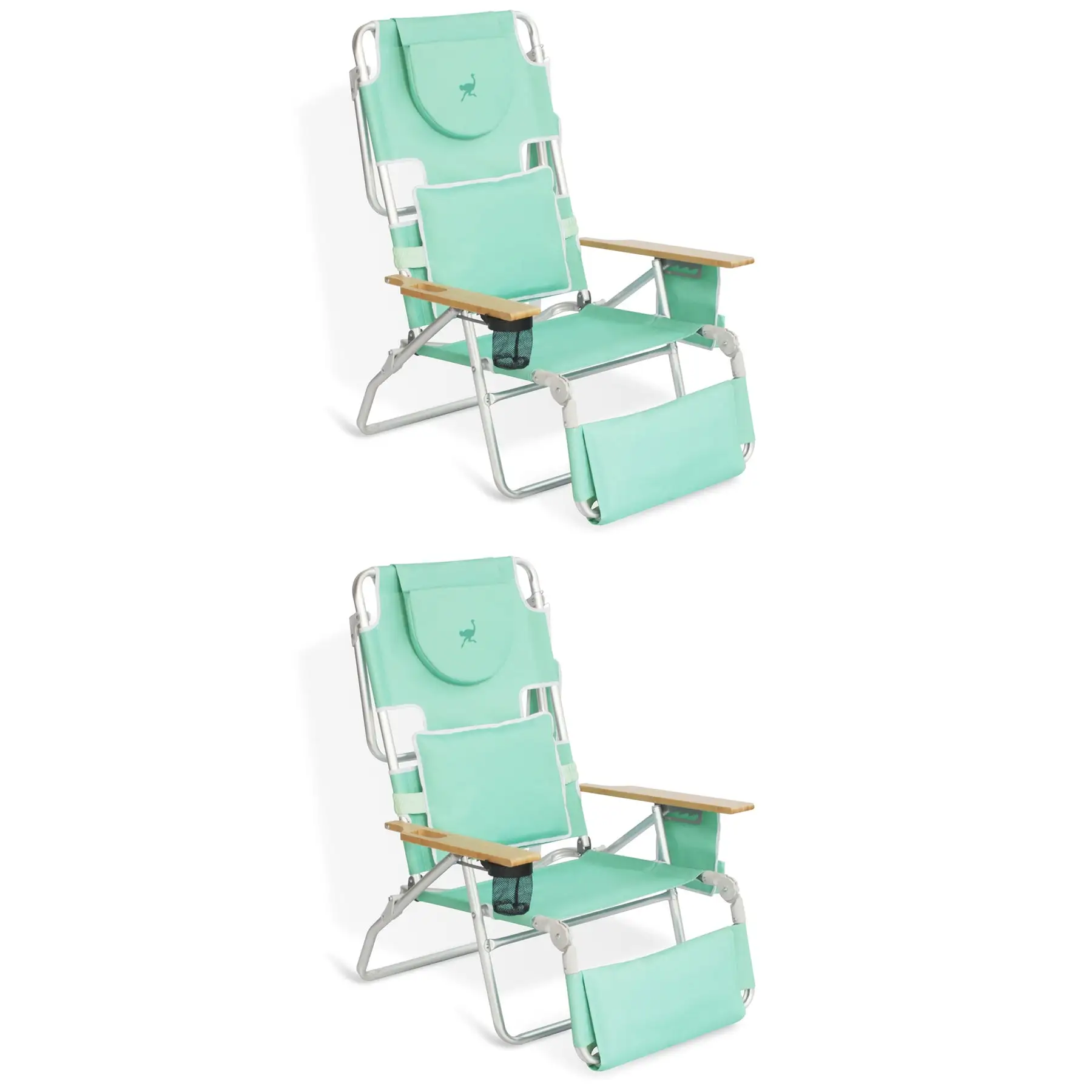 Ostrich Deluxe Padded 3-N-1 Outdoor Folding Reclining Beach Chair, Teal (2 Pack)