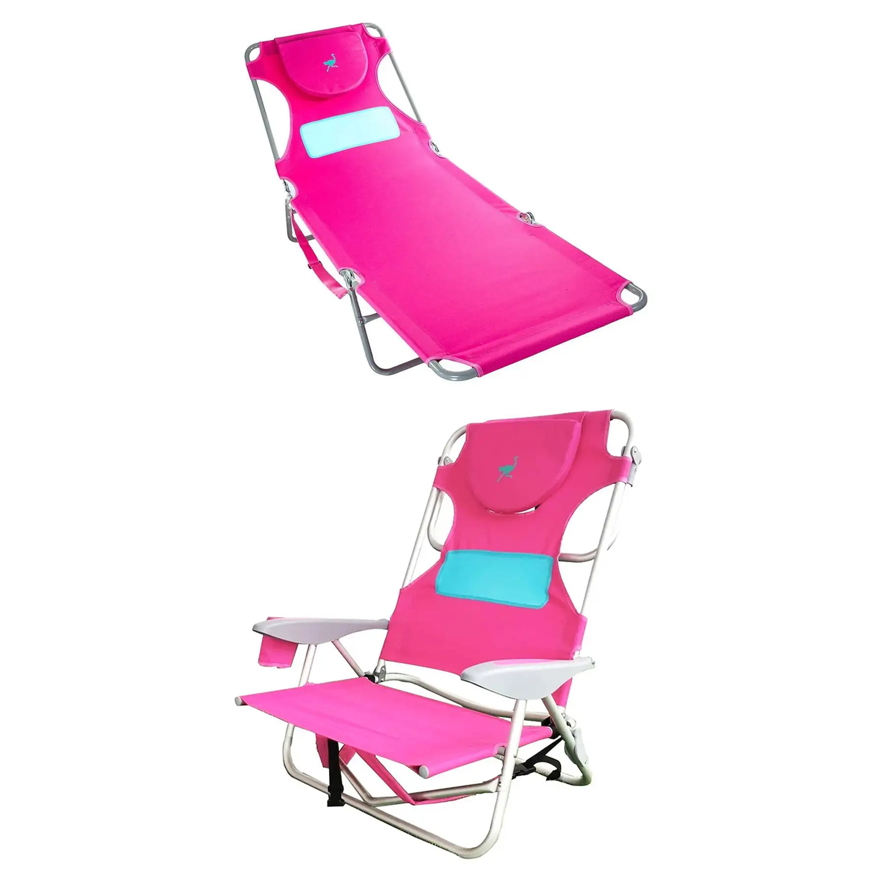 Ostrich Ladies Comfort Lounger Face Down Beach Chair & On Your Back Chair, Pink