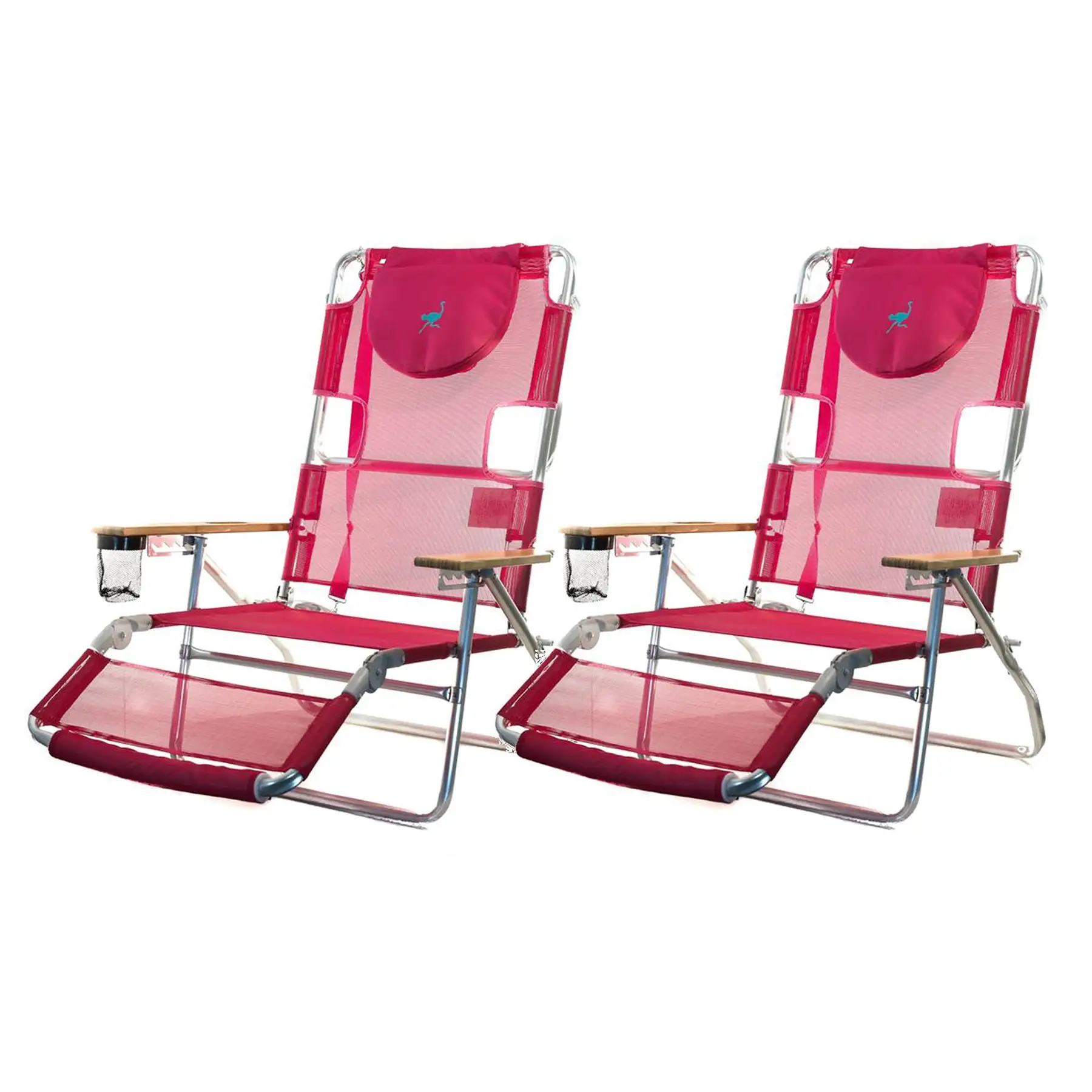 Ostrich Altitude 3 in 1 16 Inch Tall Lounge Reclining Beach Chair, Pink (2 Pack)