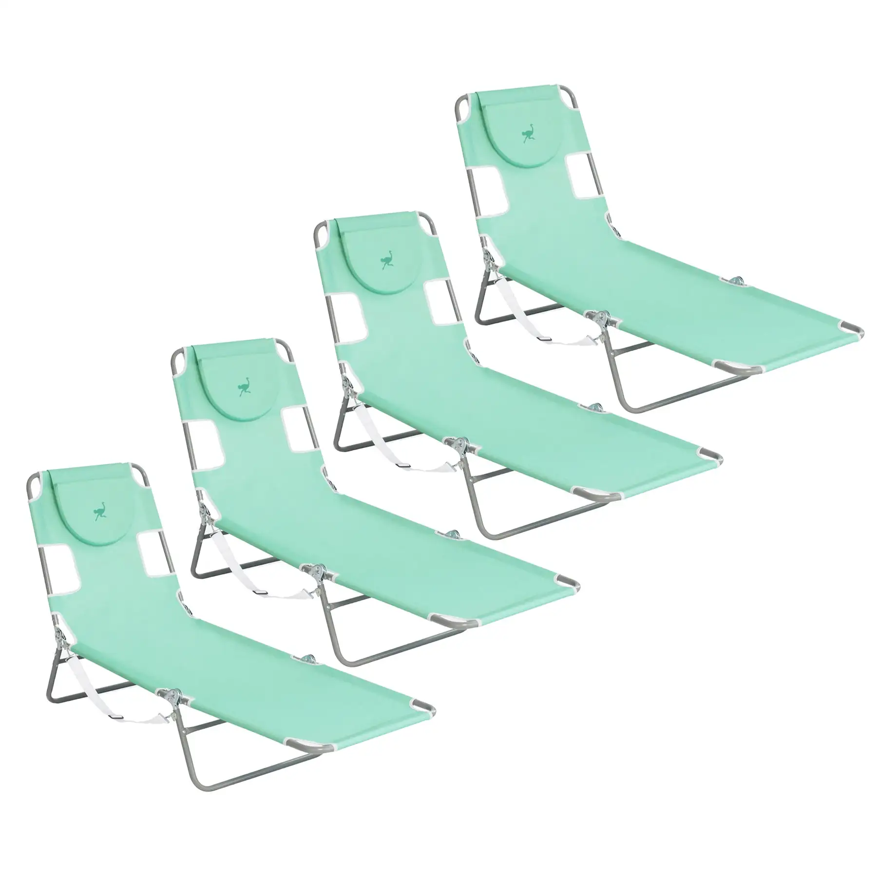 Ostrich Chaise Lounge Folding Sunbathing Recliner Beach Chair, Teal (4 Pack)