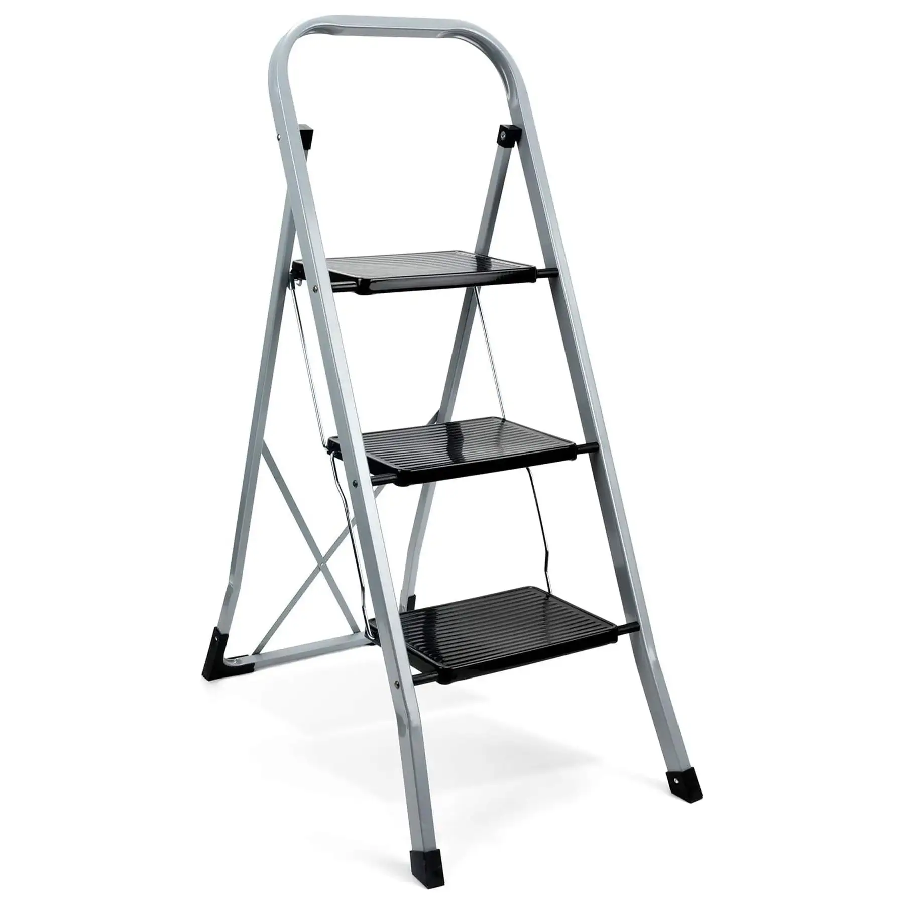 Delxo Non-Slip 3 Step Stool Folding Steel Wide Step Ladder with Hand Grip, Gray