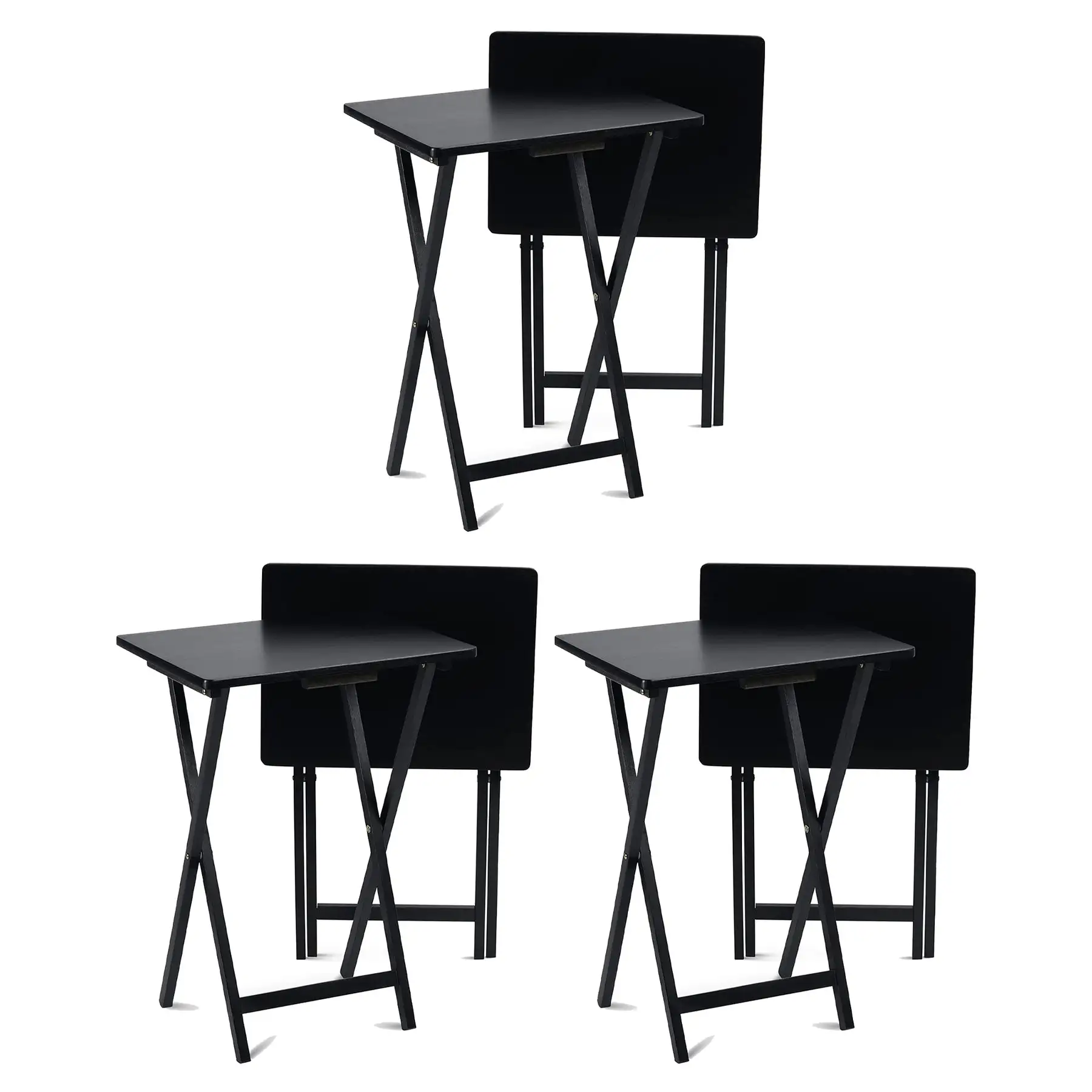 PJ Wood Portable Folding TV Snack Tray Table Desk Stand, Black (6 Piece Set)