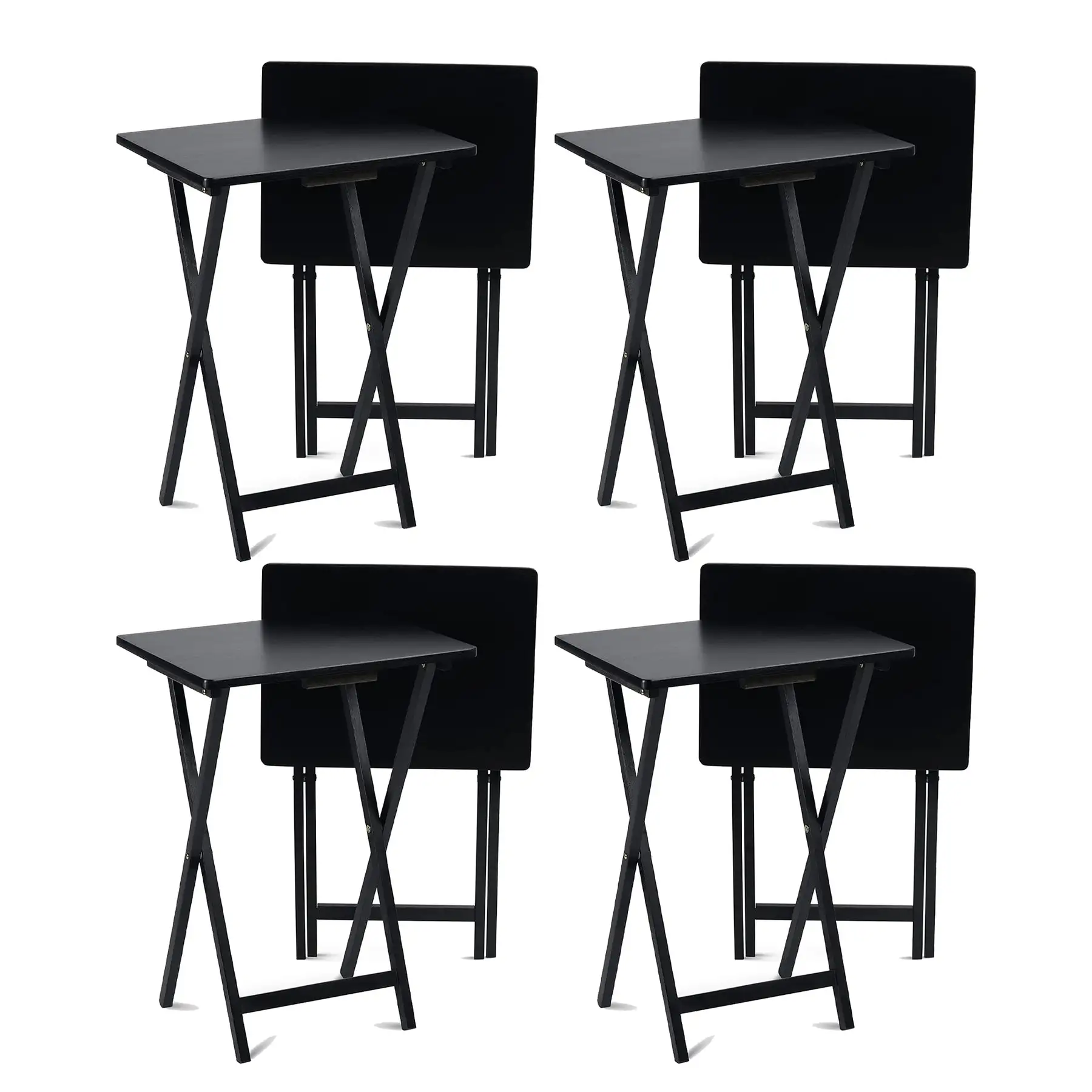 PJ Wood Portable Folding TV Snack Tray Table Desk Stand, Black (8 Piece Set)