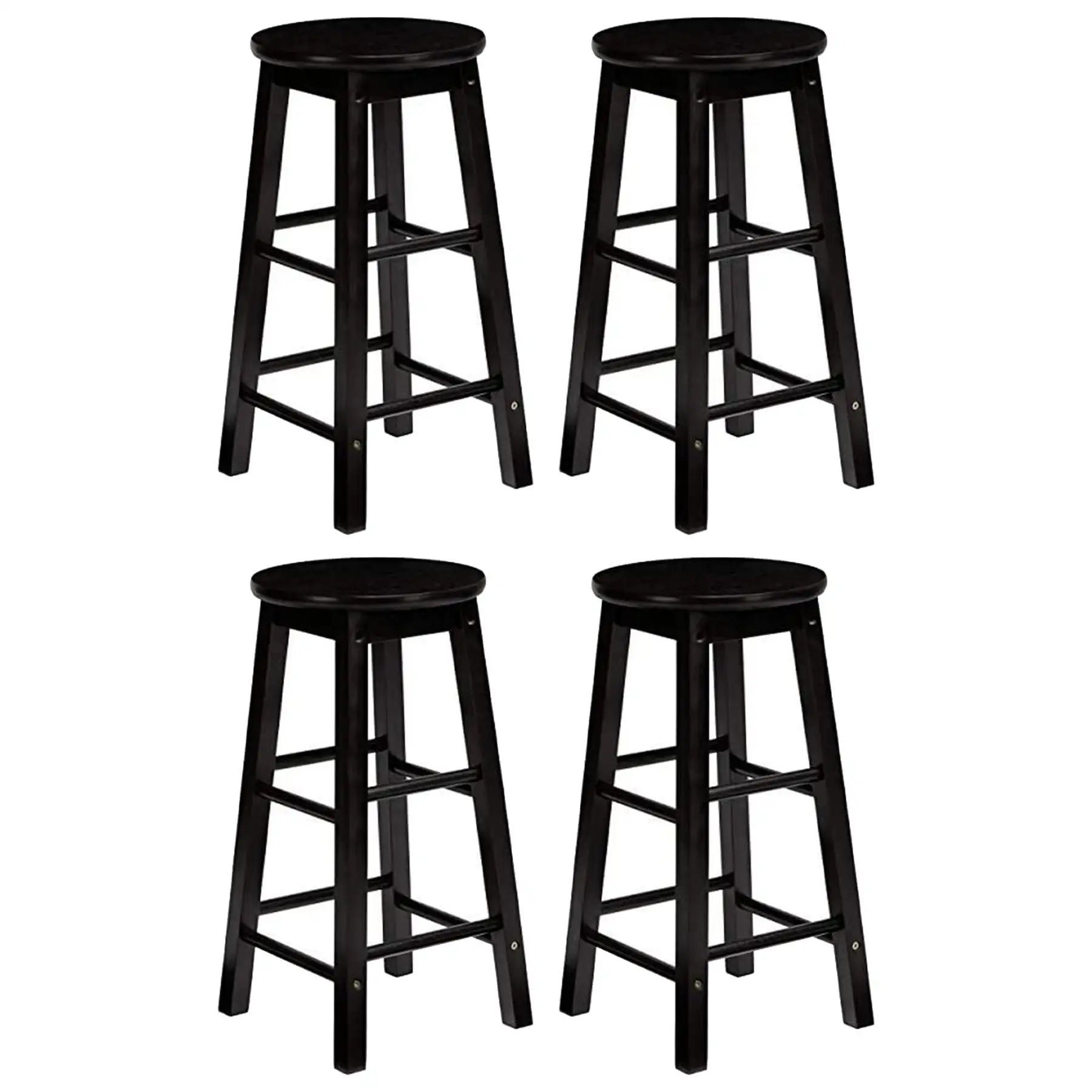 PJ Wood Classic Round Seat 29 Inch Tall Kitchen Counter Stools, Black (Set of 4)