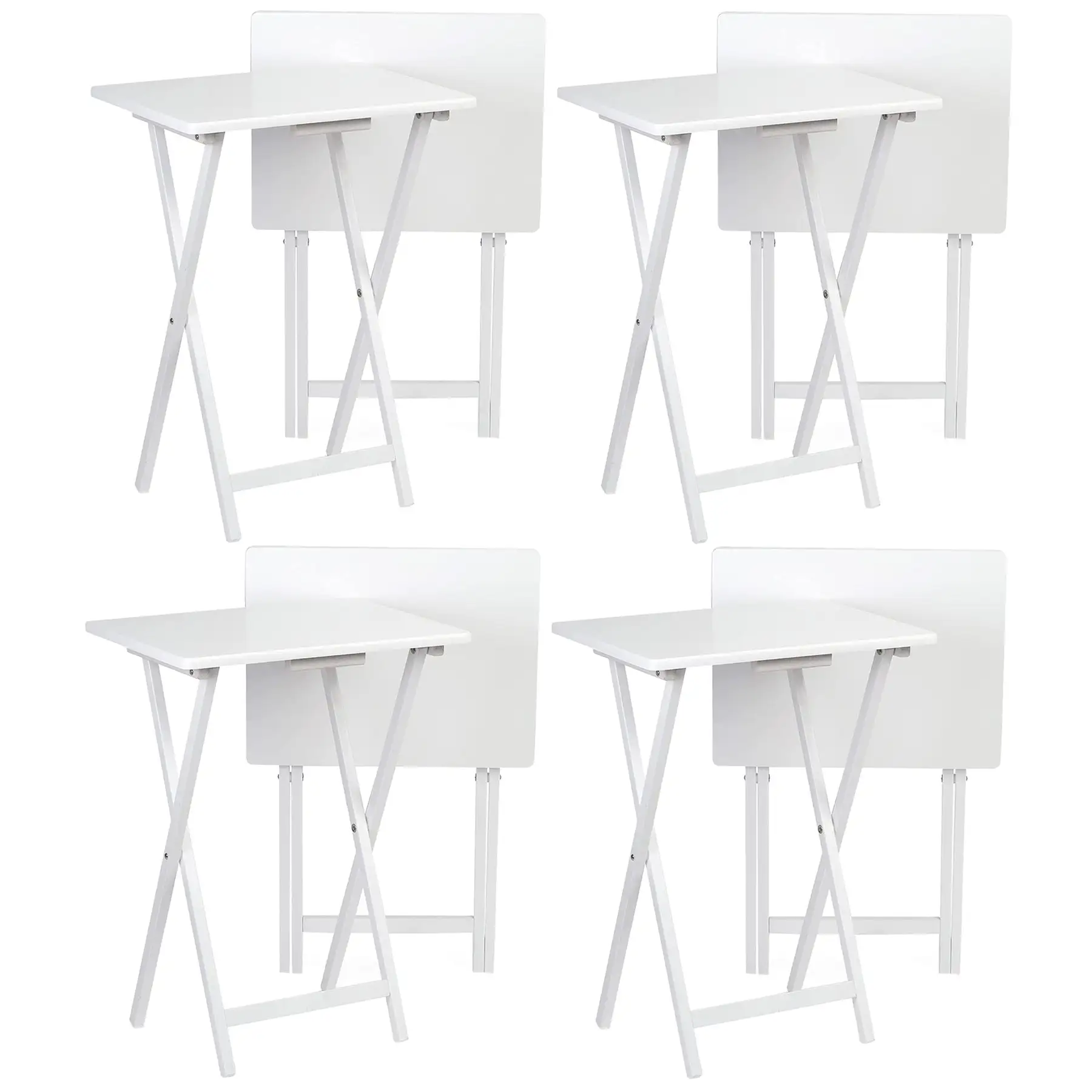 PJ Wood Portable Folding TV Snack Tray Table Desk Stand, White (8 Piece Set)