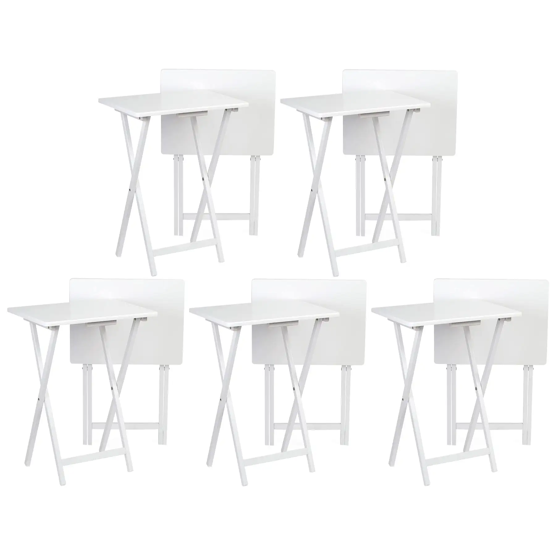 PJ Wood Portable Folding TV Snack Tray Table Desk Stand, White (10 Piece Set)