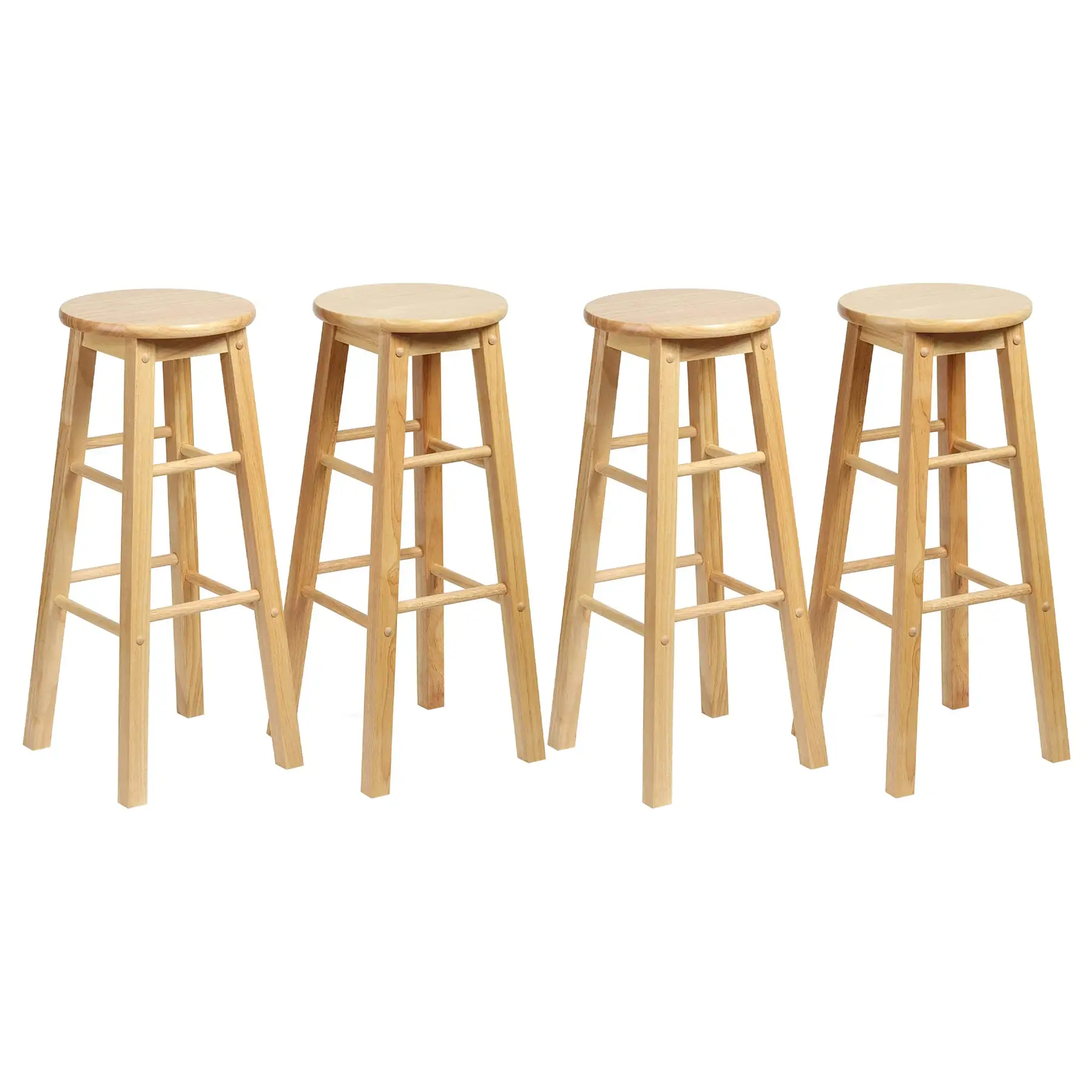 PJ Wood Classic Round Seat 29" Tall Kitchen Counter Stools, Natural (Set of 4)