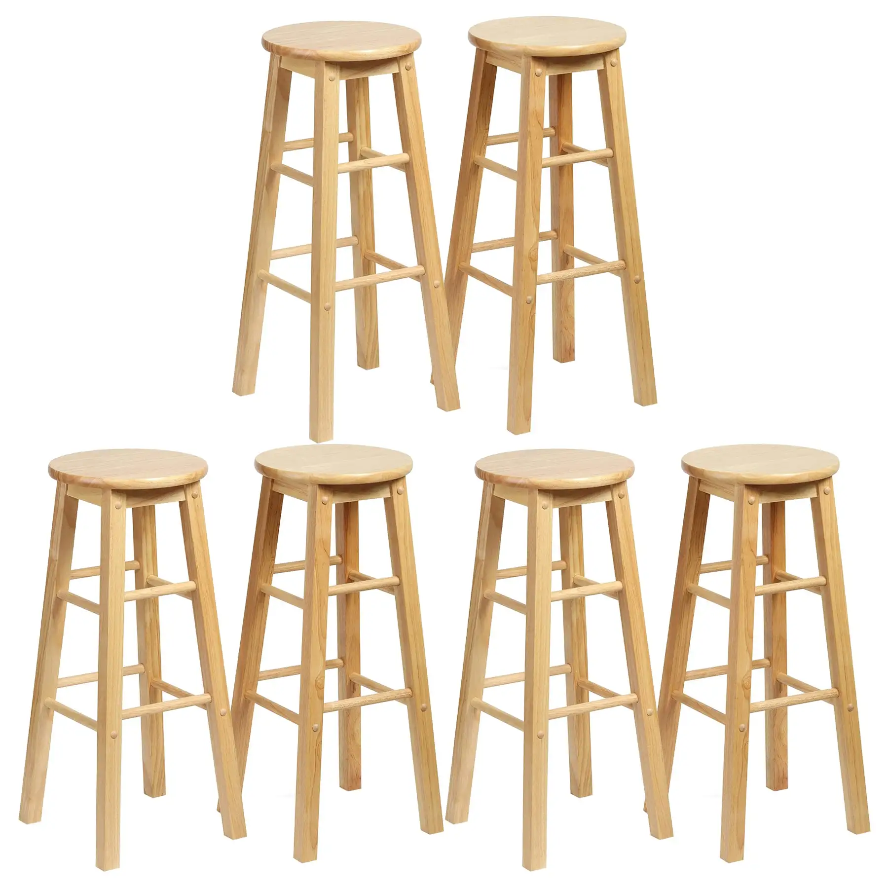 PJ Wood Classic Round Seat 29" Tall Kitchen Counter Stools, Natural (Set of 6)