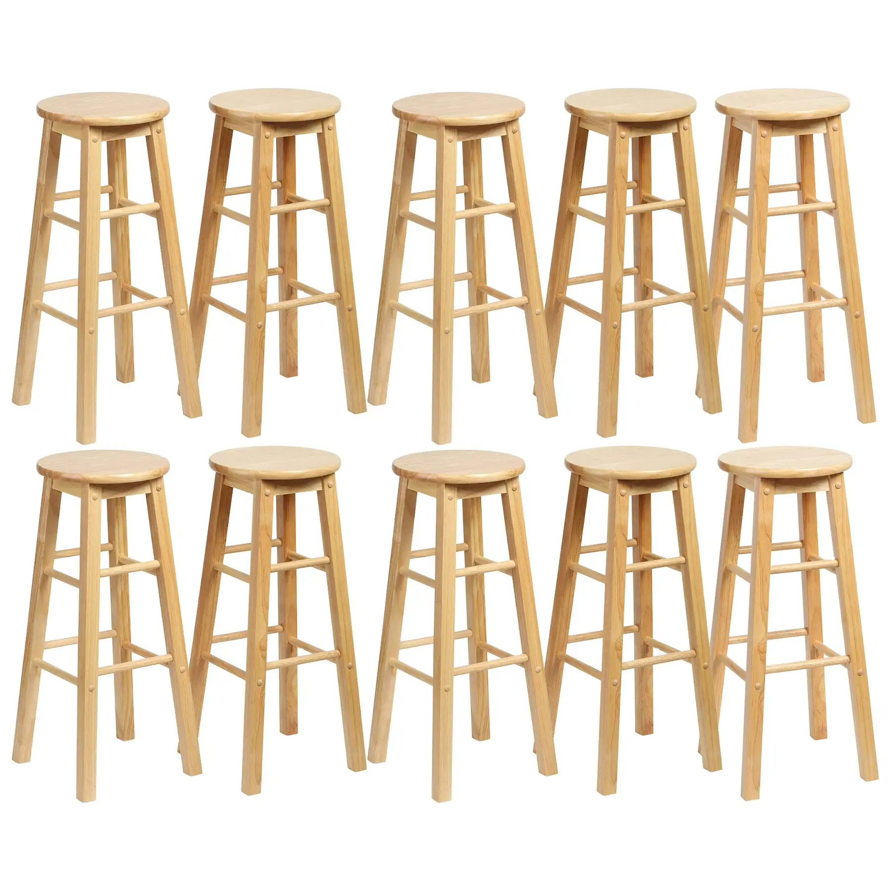 PJ Wood Classic Round Seat 29" Tall Kitchen Counter Stools, Natural (Set of 10)