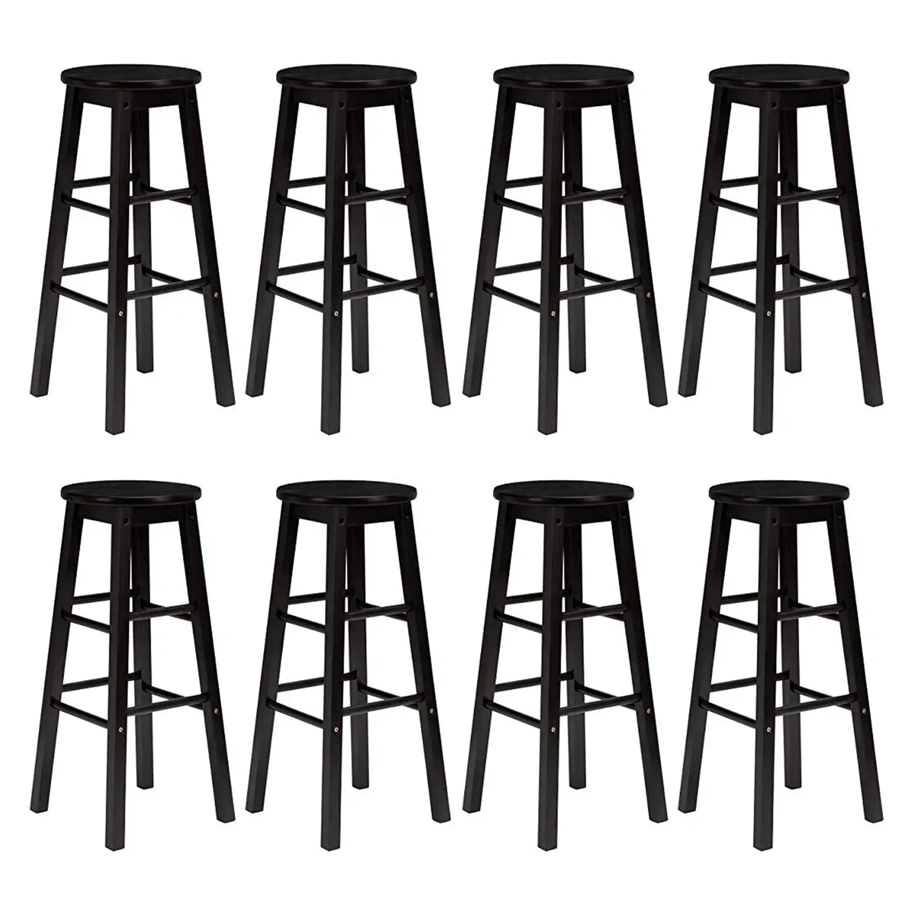 PJ Wood Classic Round Seat 24 Inch Kitchen and Counter Stools, Black (8 Pack)