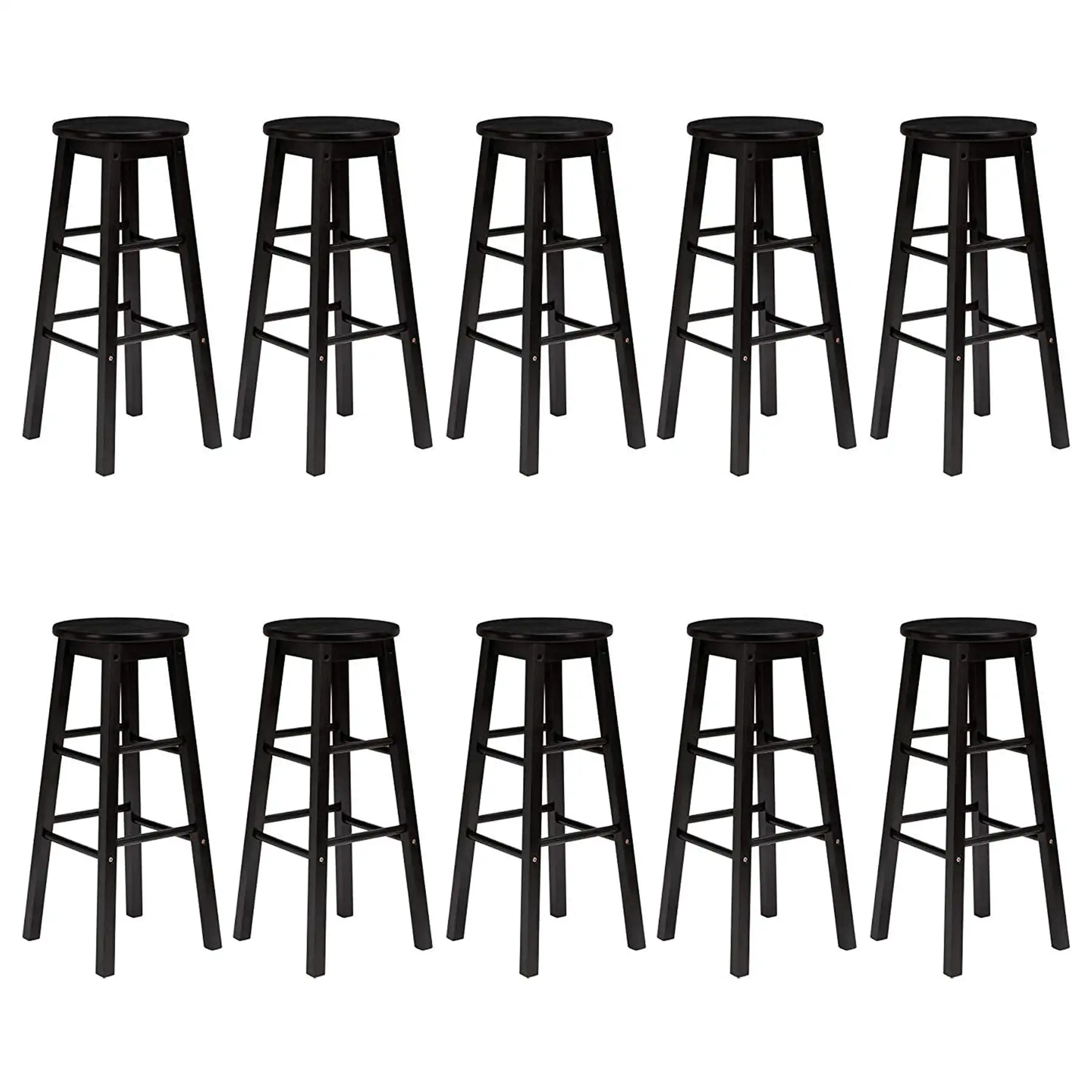 PJ Wood Classic Round Seat 24 Inch Kitchen and Counter Stools, Black (10 Pack)