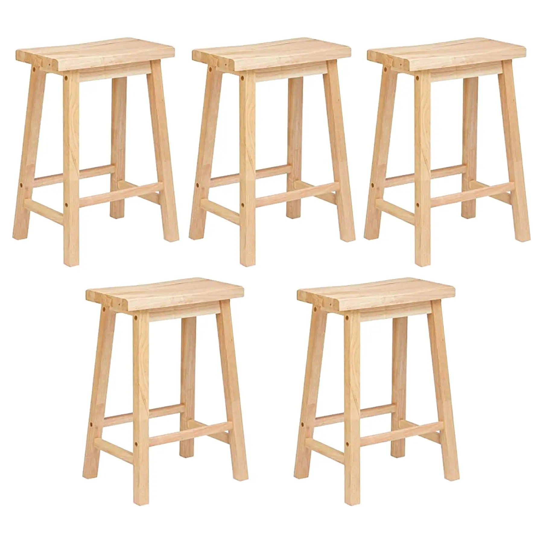 PJ Wood Classic Saddle Seat 29" Tall Kitchen Counter Stools, Natural (5 Pack)