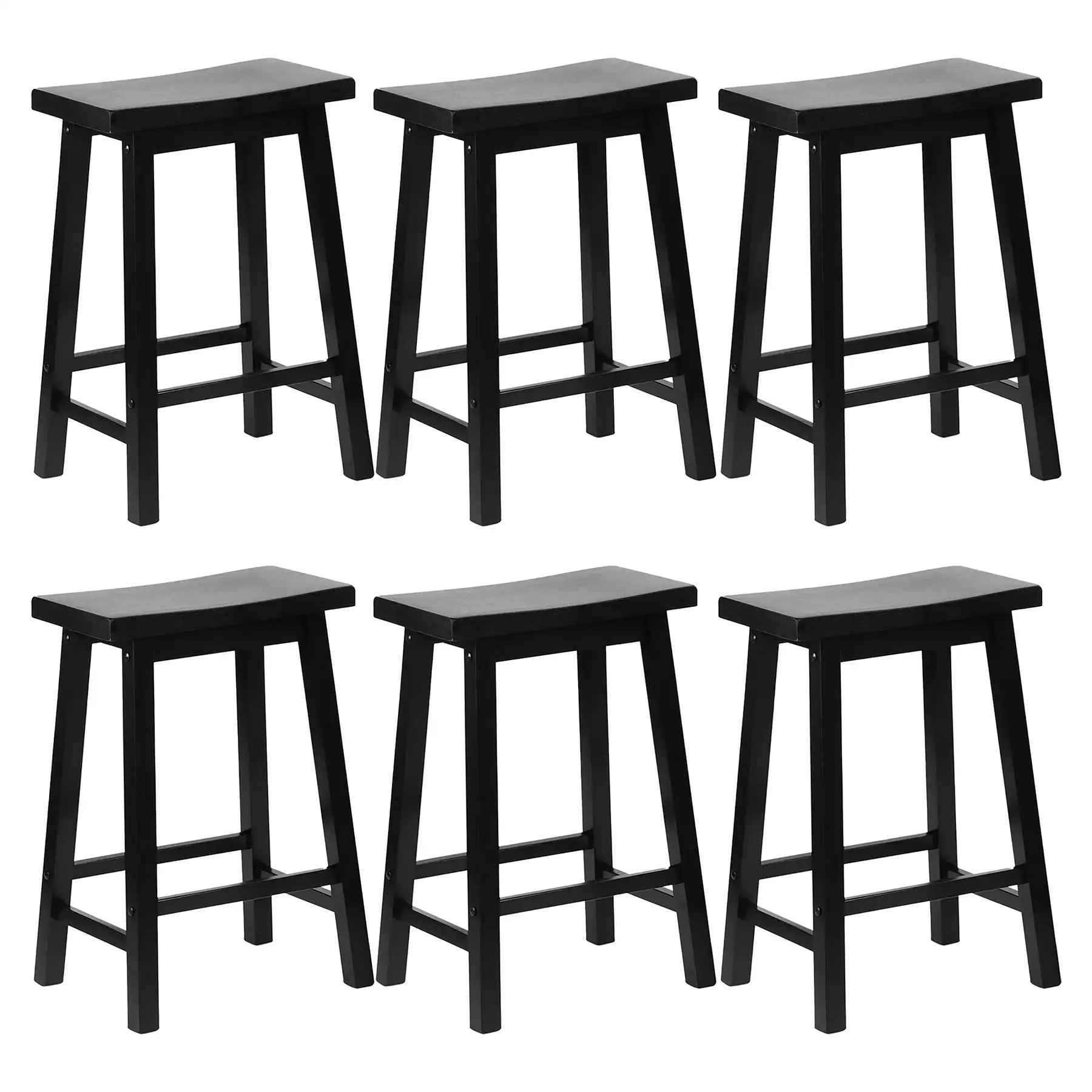 PJ Wood Classic Saddle Seat 24" Tall Kitchen Counter Stools, Black (Set of 6)