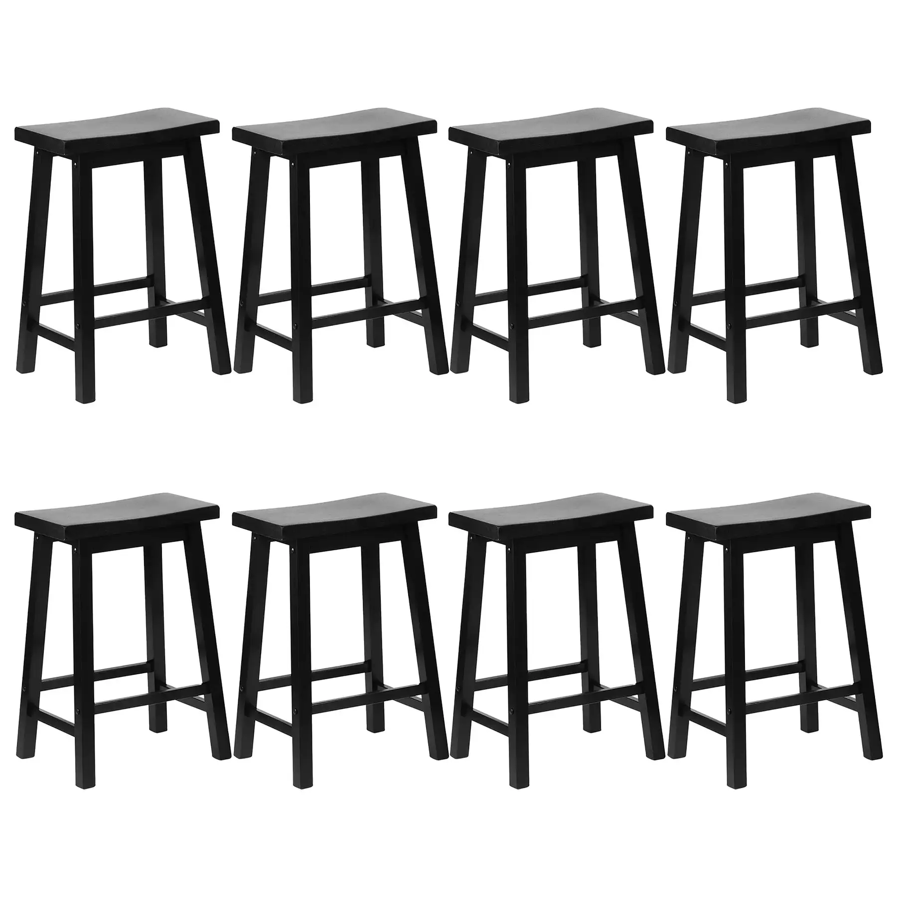 PJ Wood Classic Saddle Seat 24" Tall Kitchen Counter Stools, Black (Set of 8)