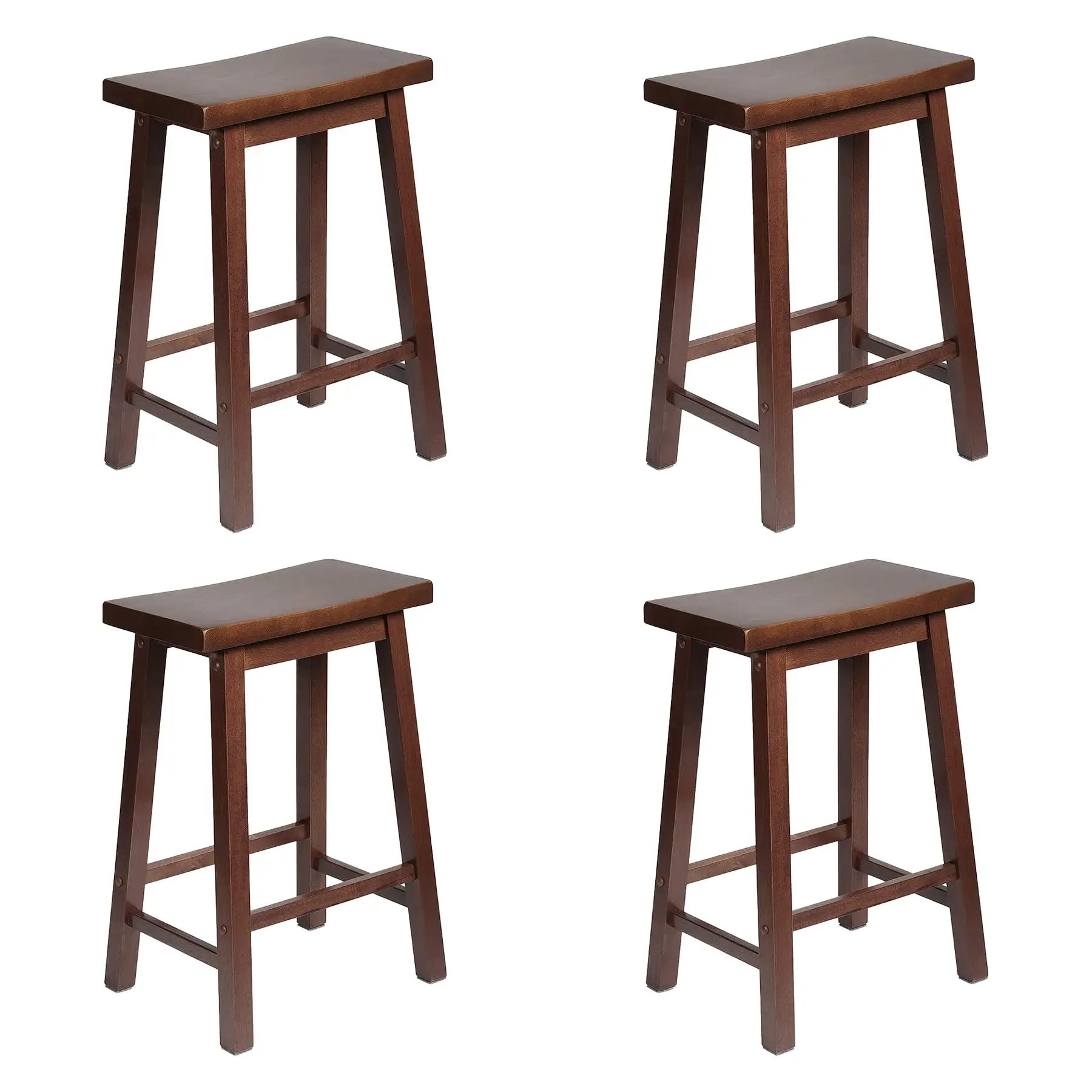 PJ Wood Classic Saddle Seat 24 Inch Kitchen Bar Counter Stool, Walnut (4 Pack)