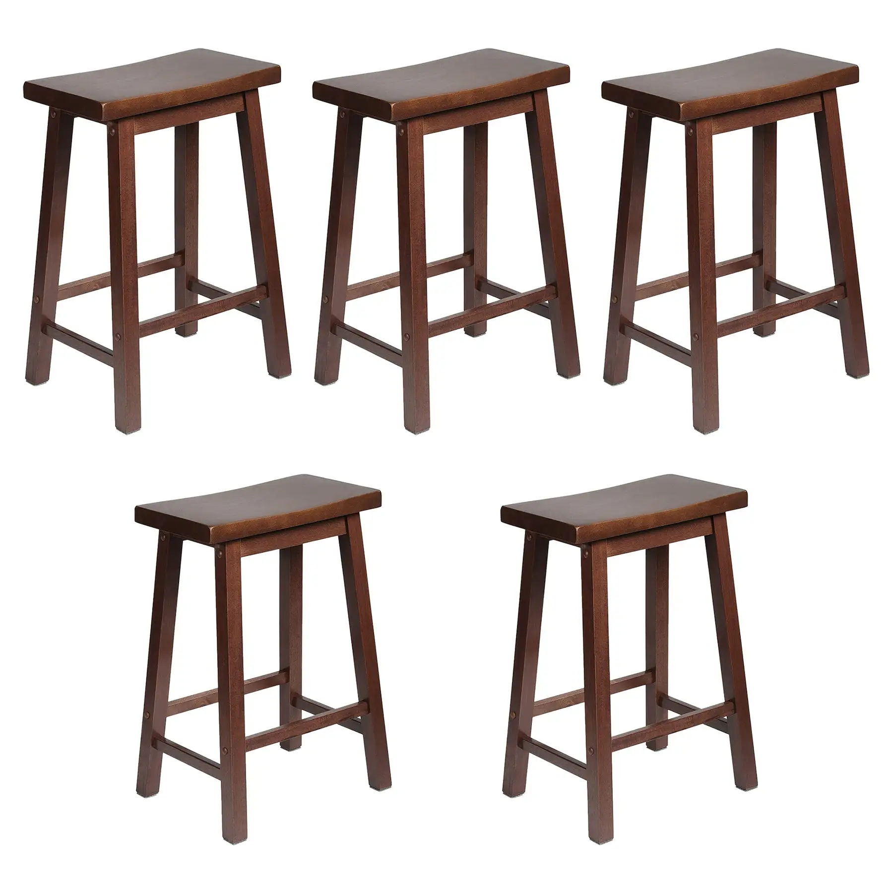 PJ Wood Classic Saddle Seat 24 Inch Kitchen Bar Counter Stool, Walnut (5 Pack)