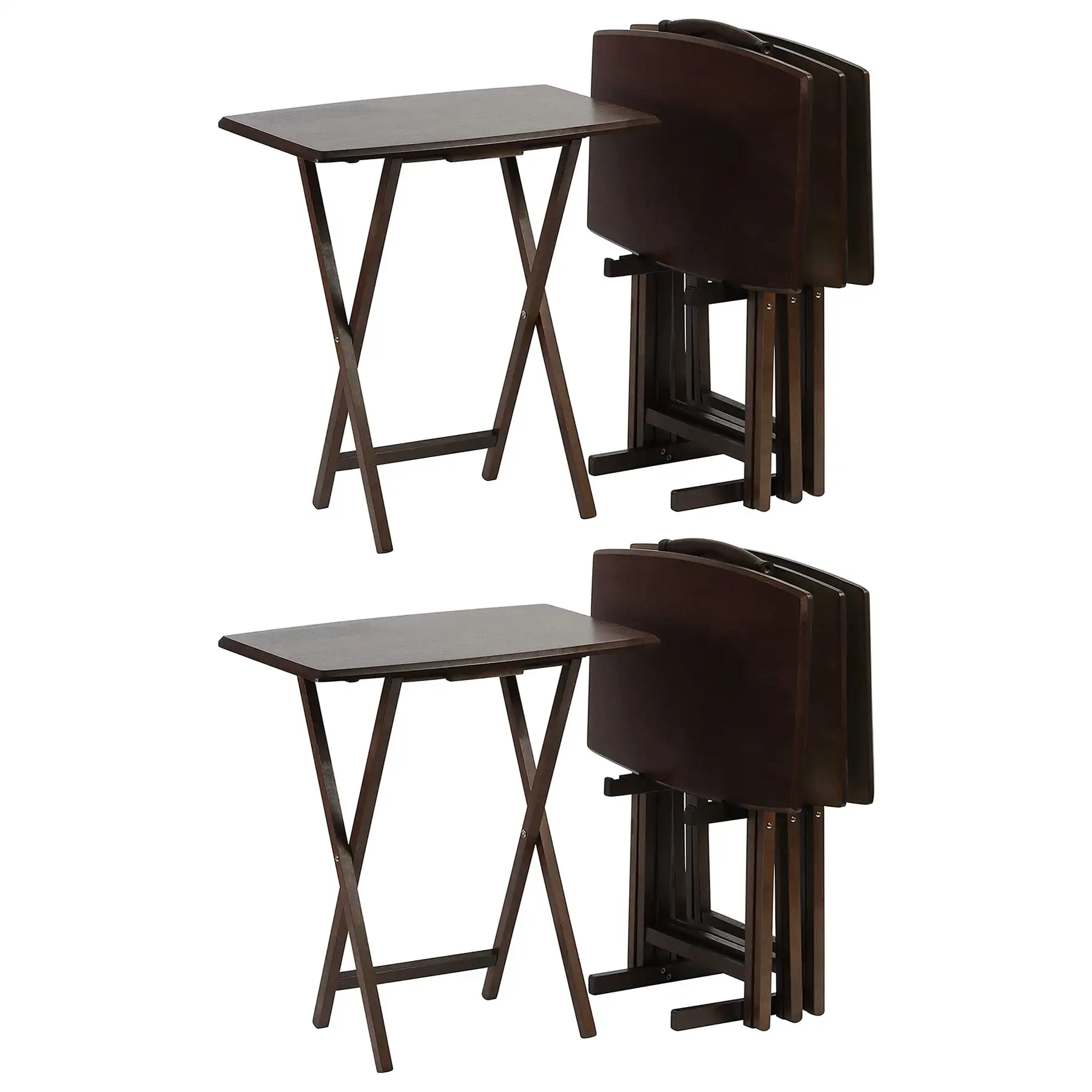 PJ Wood Folding TV Tray Tables with Compact Storage Rack, Walnut (10 Piece Set)