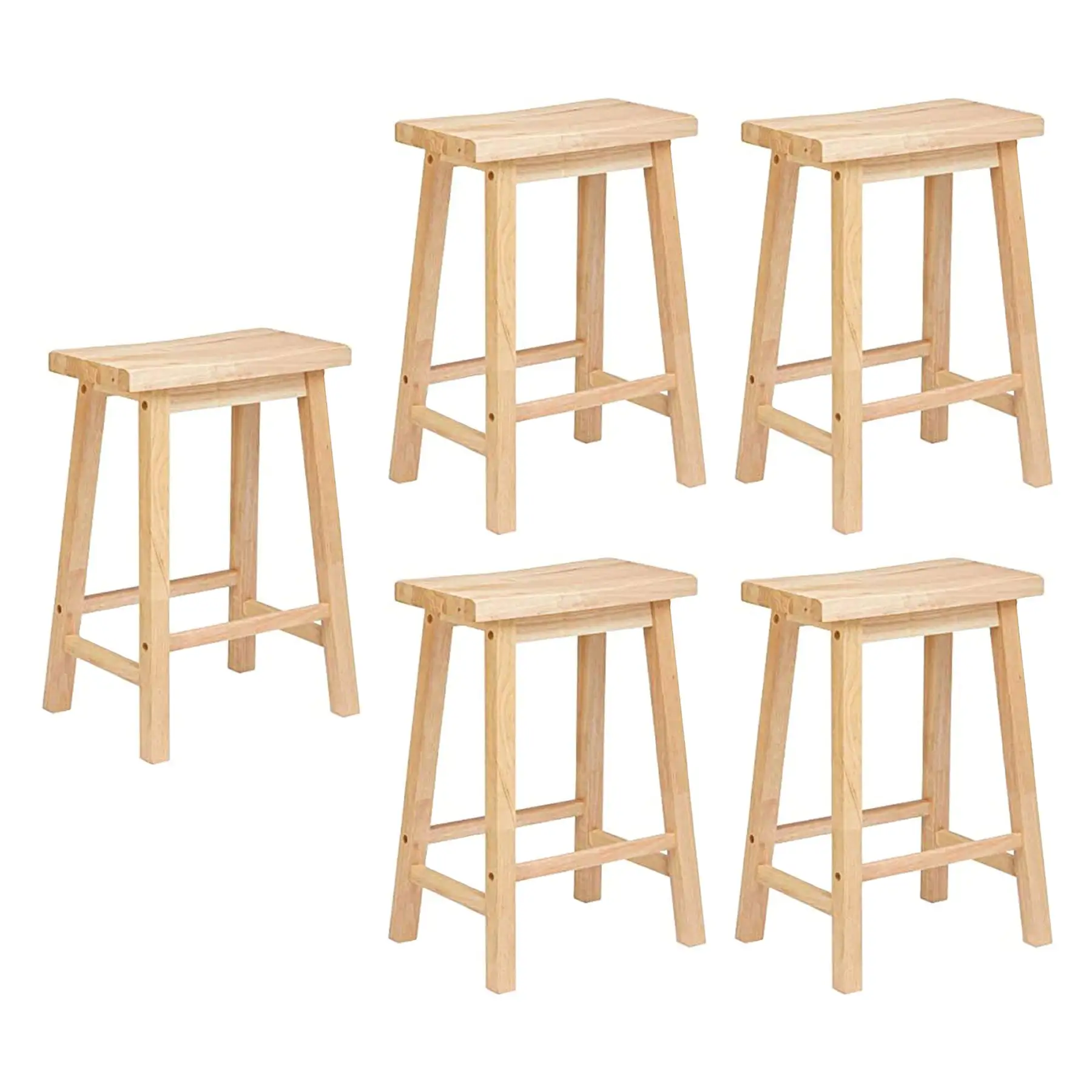 PJ Wood Classic 24 Inch Saddle Seat Kitchen Bar Counter Stool, Natural (5 Pack)