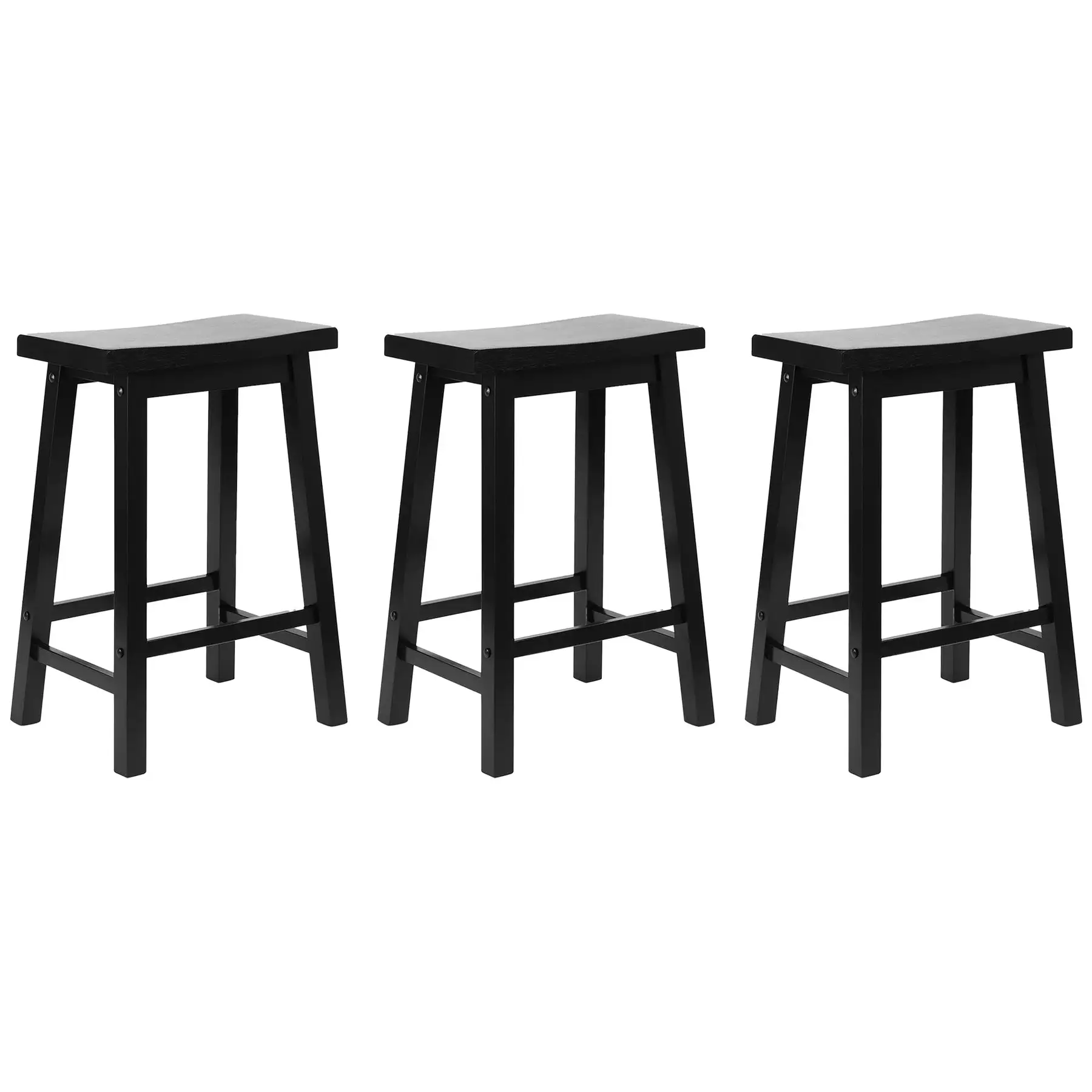 PJ Wood Classic Saddle Seat 24 Inch Kitchen Bar Counter Stool, Black (3 Pack)