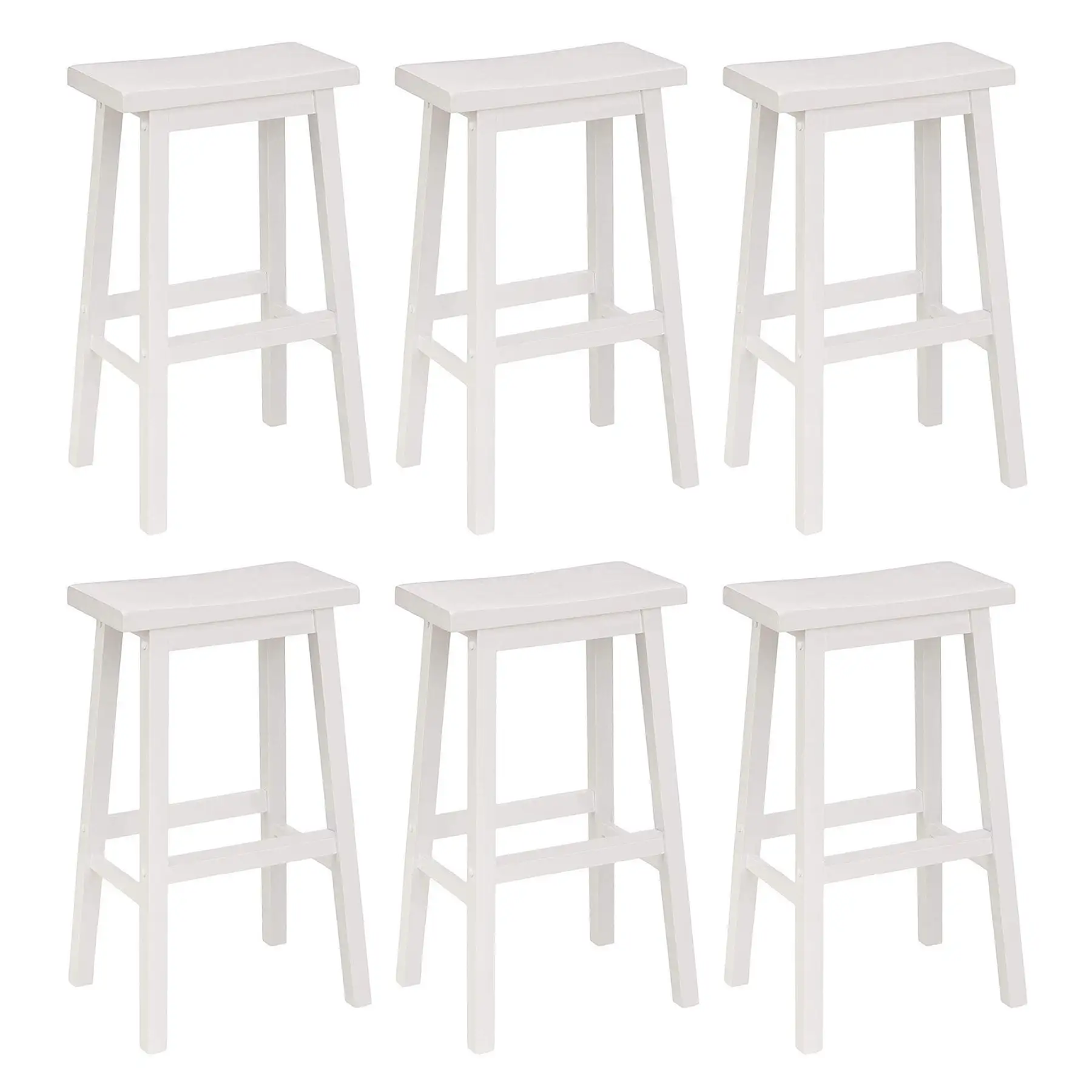 PJ Wood Classic 29 Inch Saddle Seat Kitchen Bar Counter Stool, White (6 Pack)