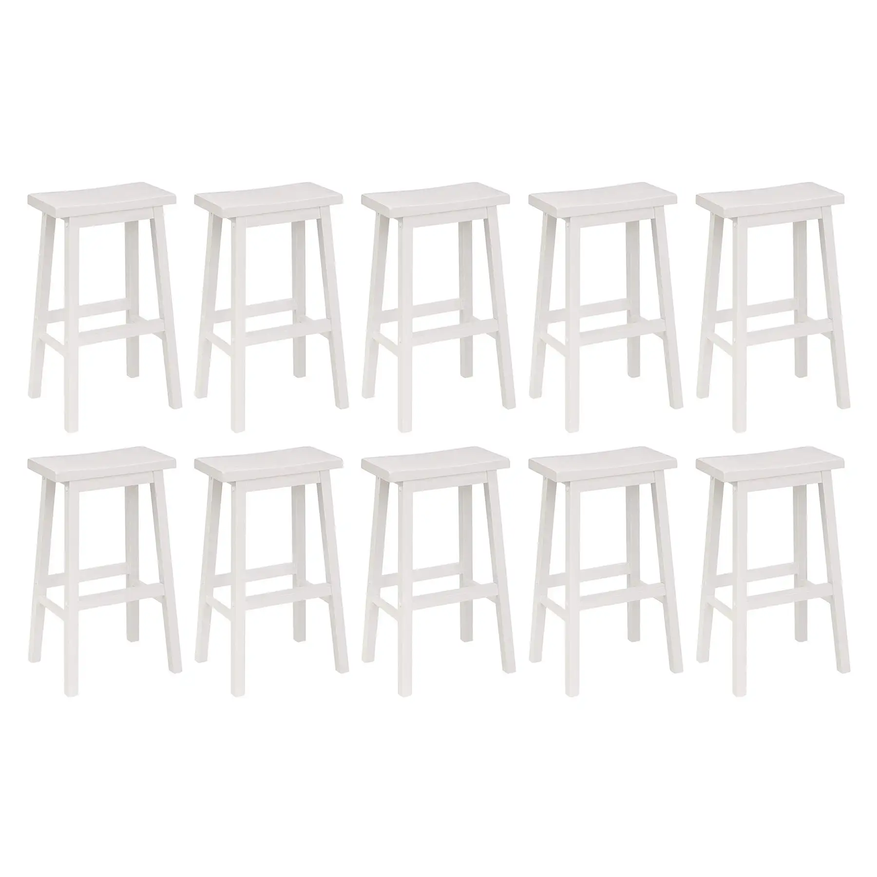 PJ Wood Classic 29 Inch Saddle Seat Kitchen Bar Counter Stool, White (10 Pack)