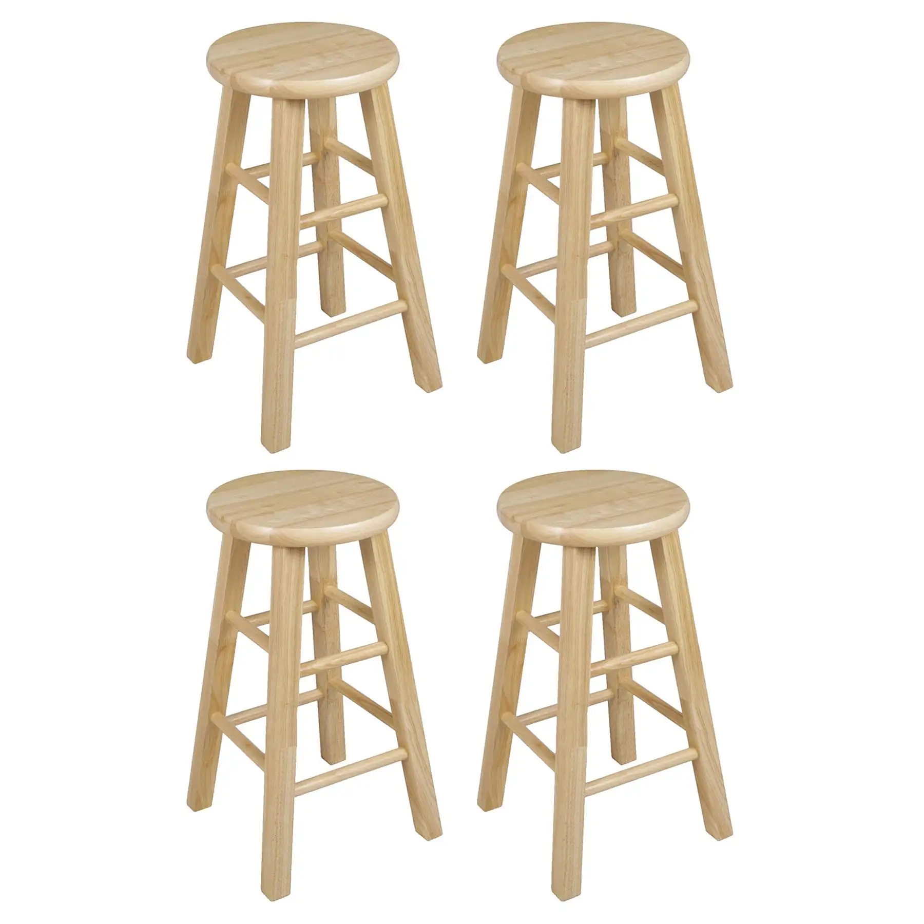 PJ Wood Classic Round Seat 24" Tall Kitchen Counter Stools, Natural (Set of 4)