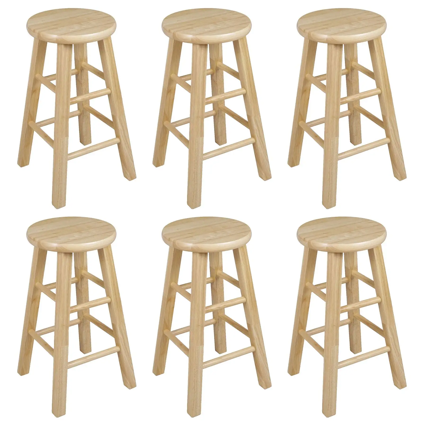 PJ Wood Classic Round Seat 24" Tall Kitchen Counter Stools, Natural (Set of 6)