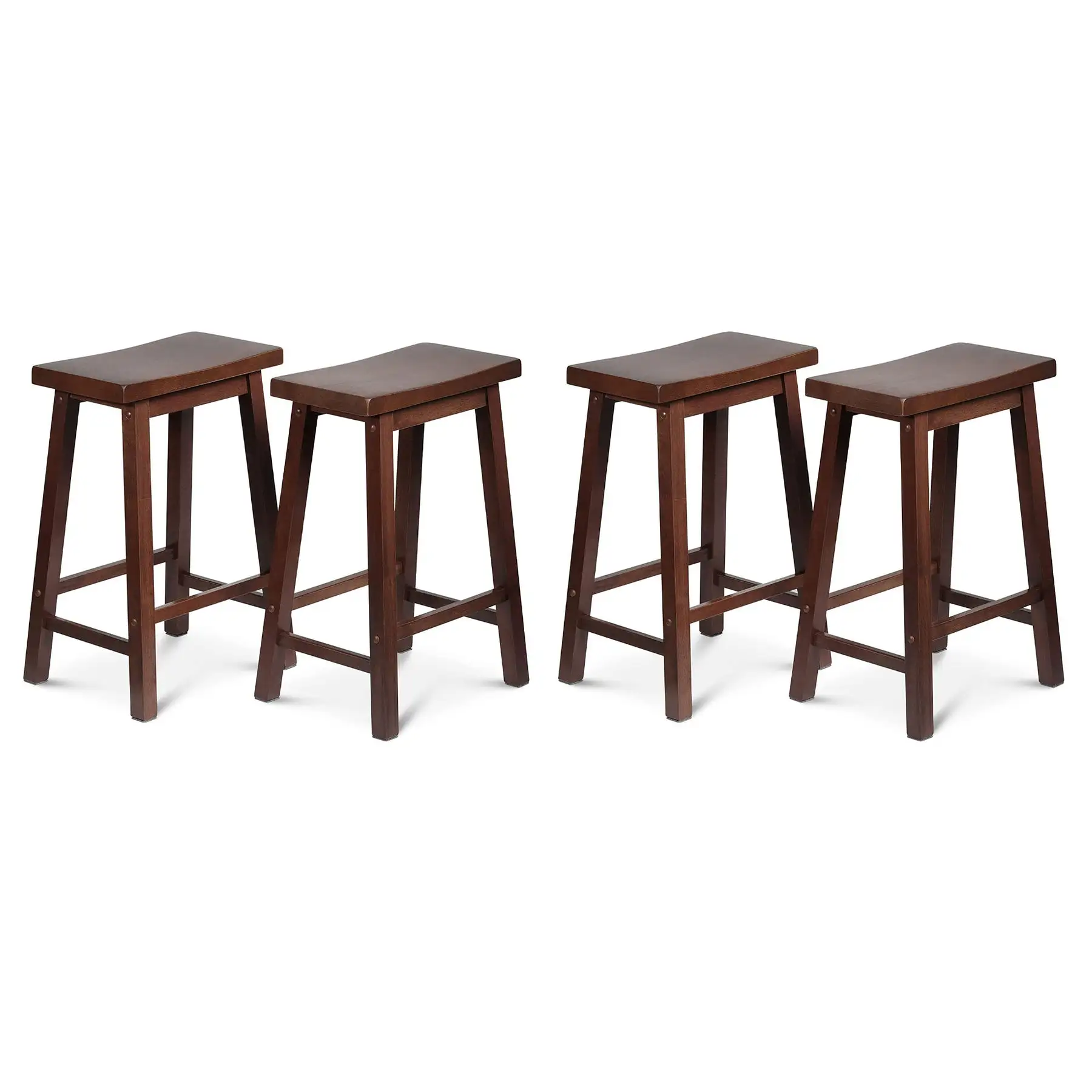 PJ Wood Classic Saddle Seat 24" Tall Kitchen Counter Stools, Walnut (Set of 4)