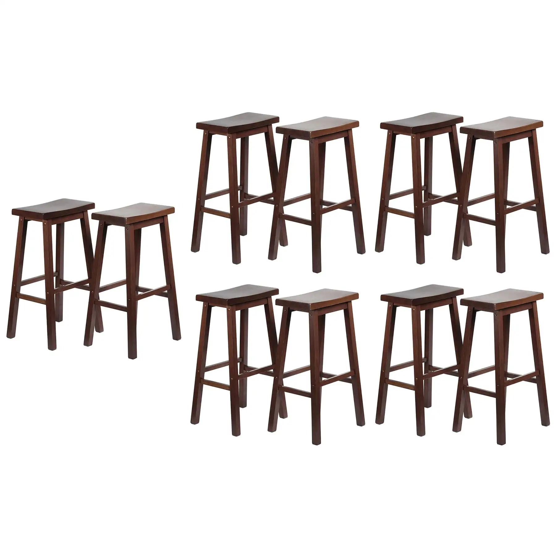 PJ Wood Classic Saddle Seat 29" Tall Kitchen Counter Stools, Walnut (Set of 10)