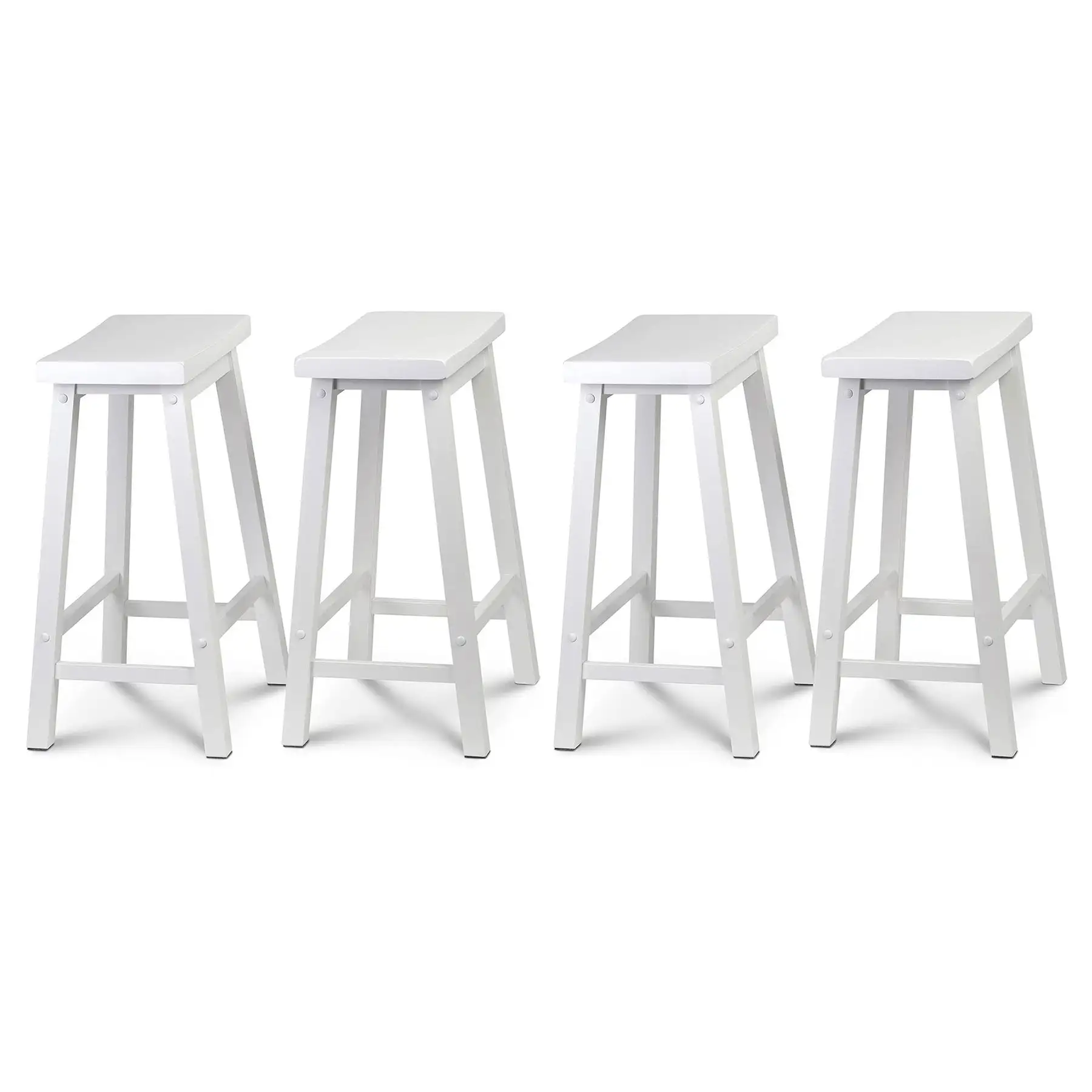 PJ Wood Classic Saddle Seat 24 Inch Tall Kitchen Counter Stools, White (4 Pack)