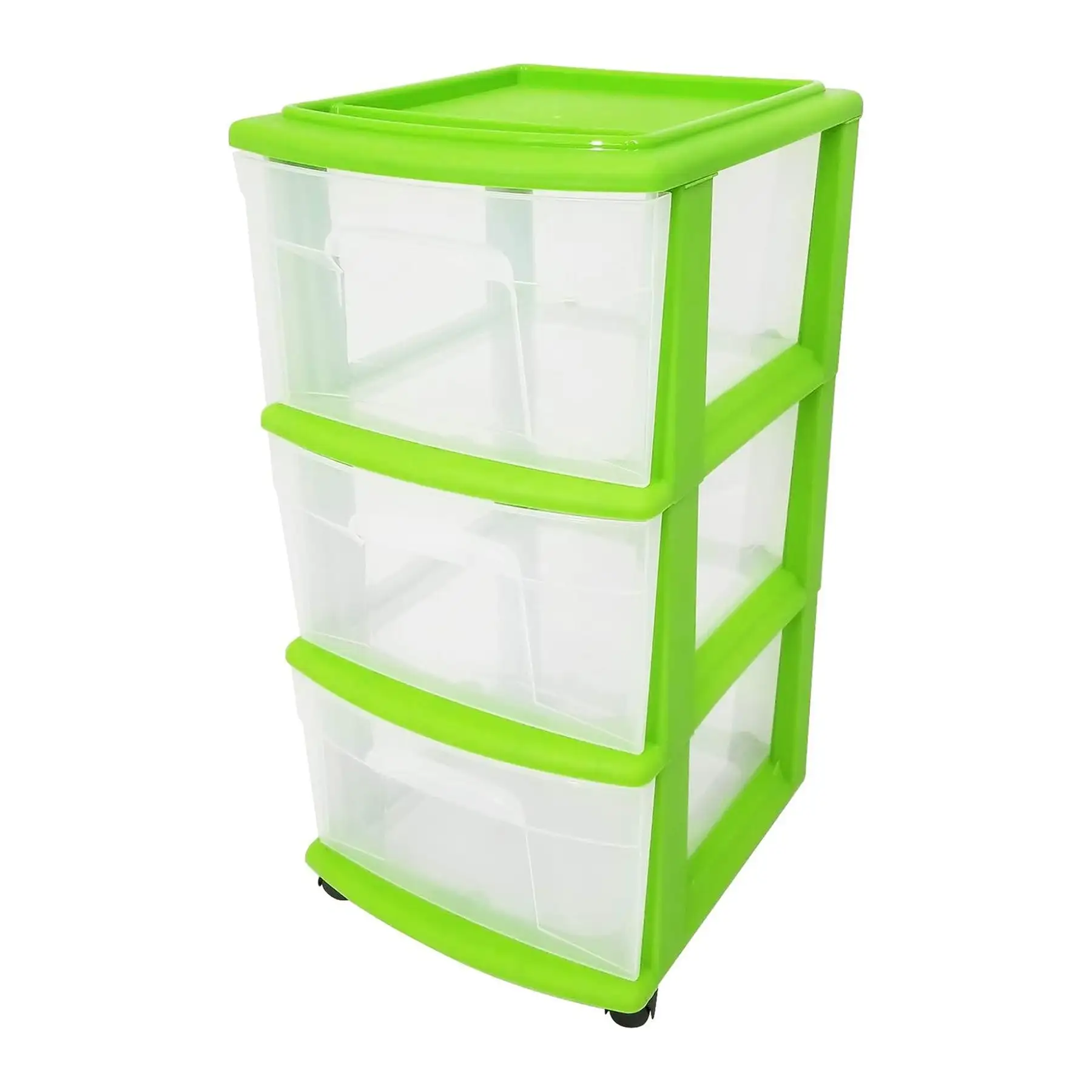 Homz Plastic 3 Drawer Medium Storage Container Tower, Clear Drawers/Lime Frame