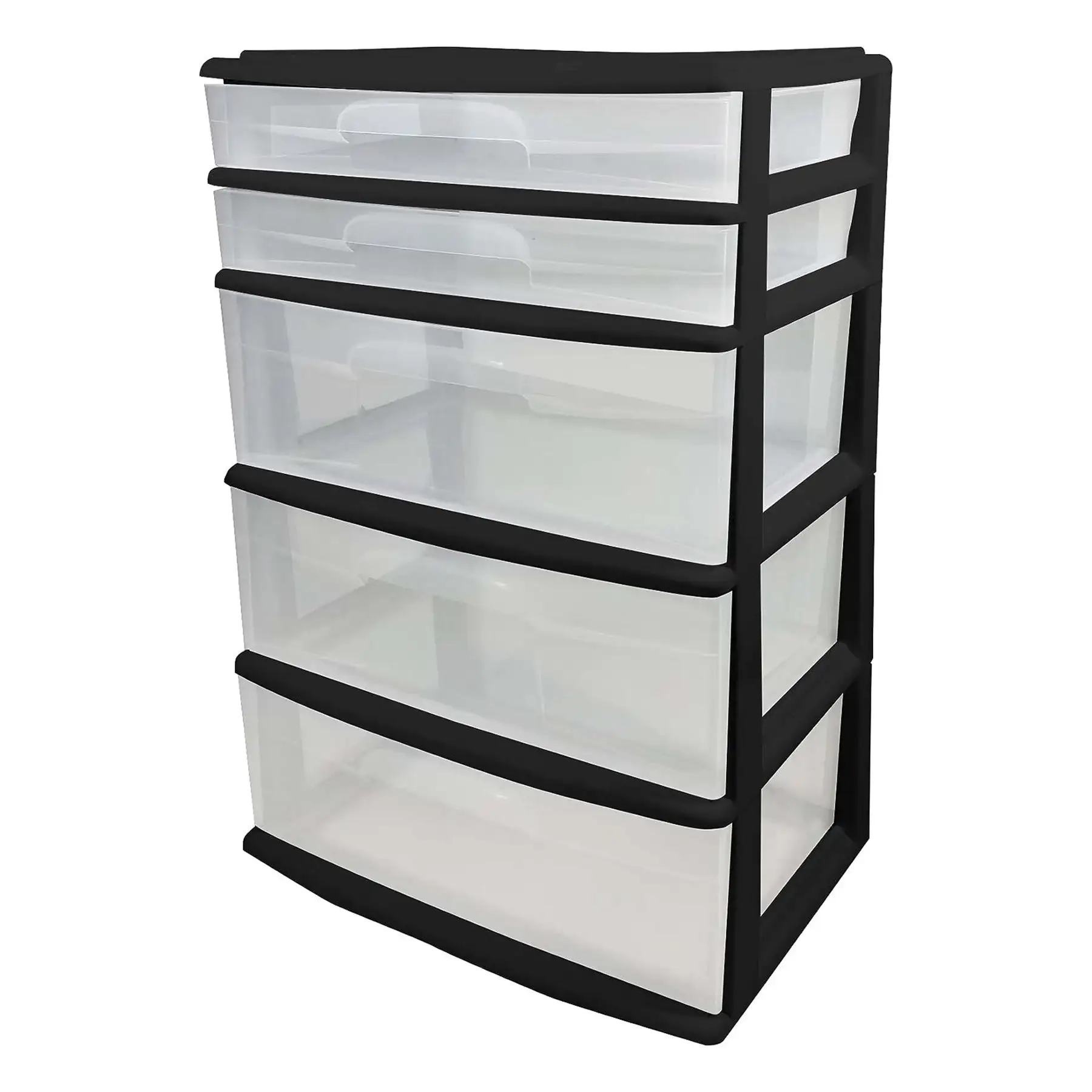 Homz Plastic 5 Drawer Storage Container Tower with Clear Drawers/Black Frame