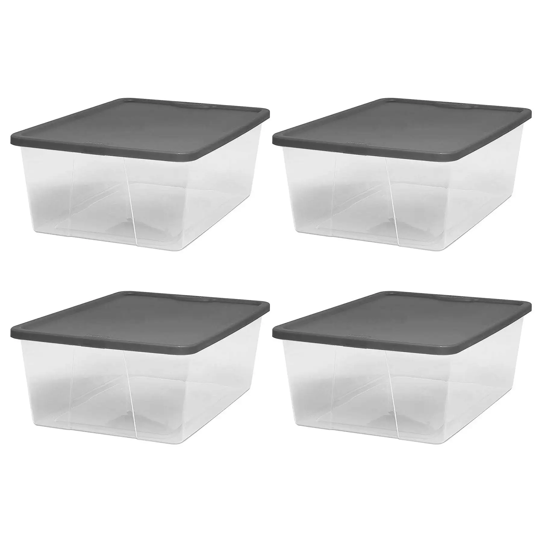 Homz 12 Qt Stackable Plastic Storage Container w/Snaplock Lid, Gray (4 Pack)