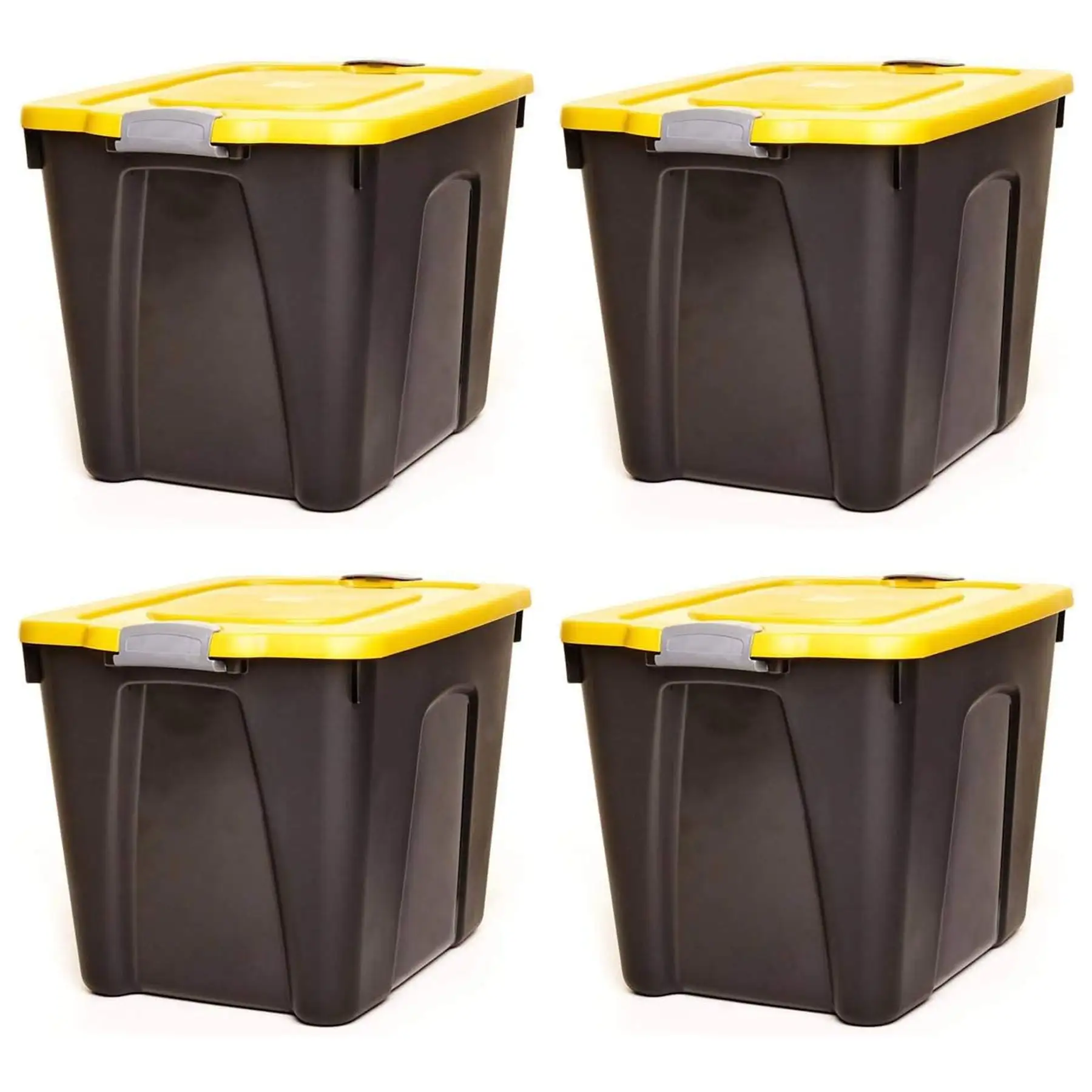 Homz 22 Gallon Durabilt Storage Container w/Latching Lid, Black/Yellow (4 Pack)