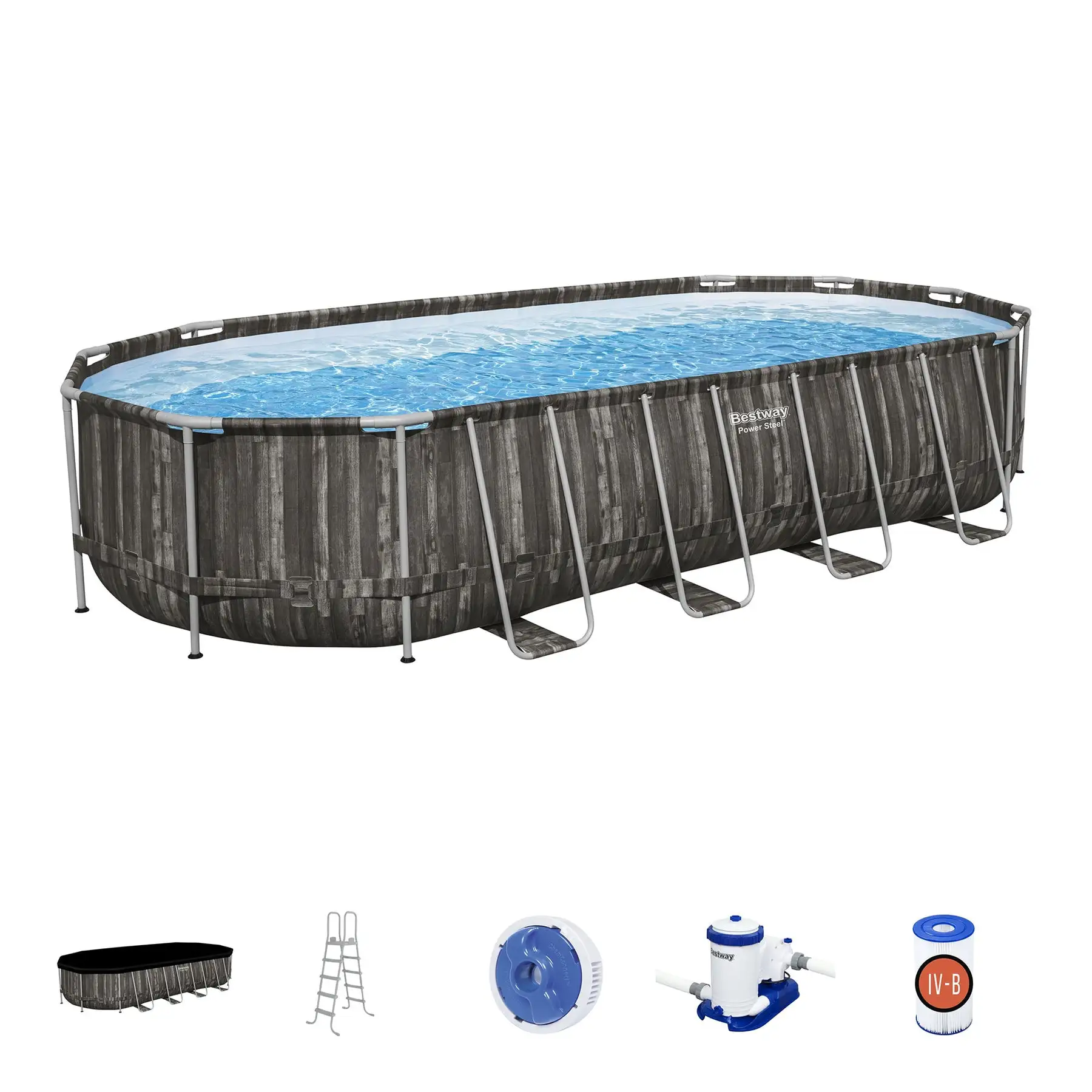 Bestway Power Steel 24?? x 12?? x 52?? Oval Above Ground Outdoor Swimming Pool Set