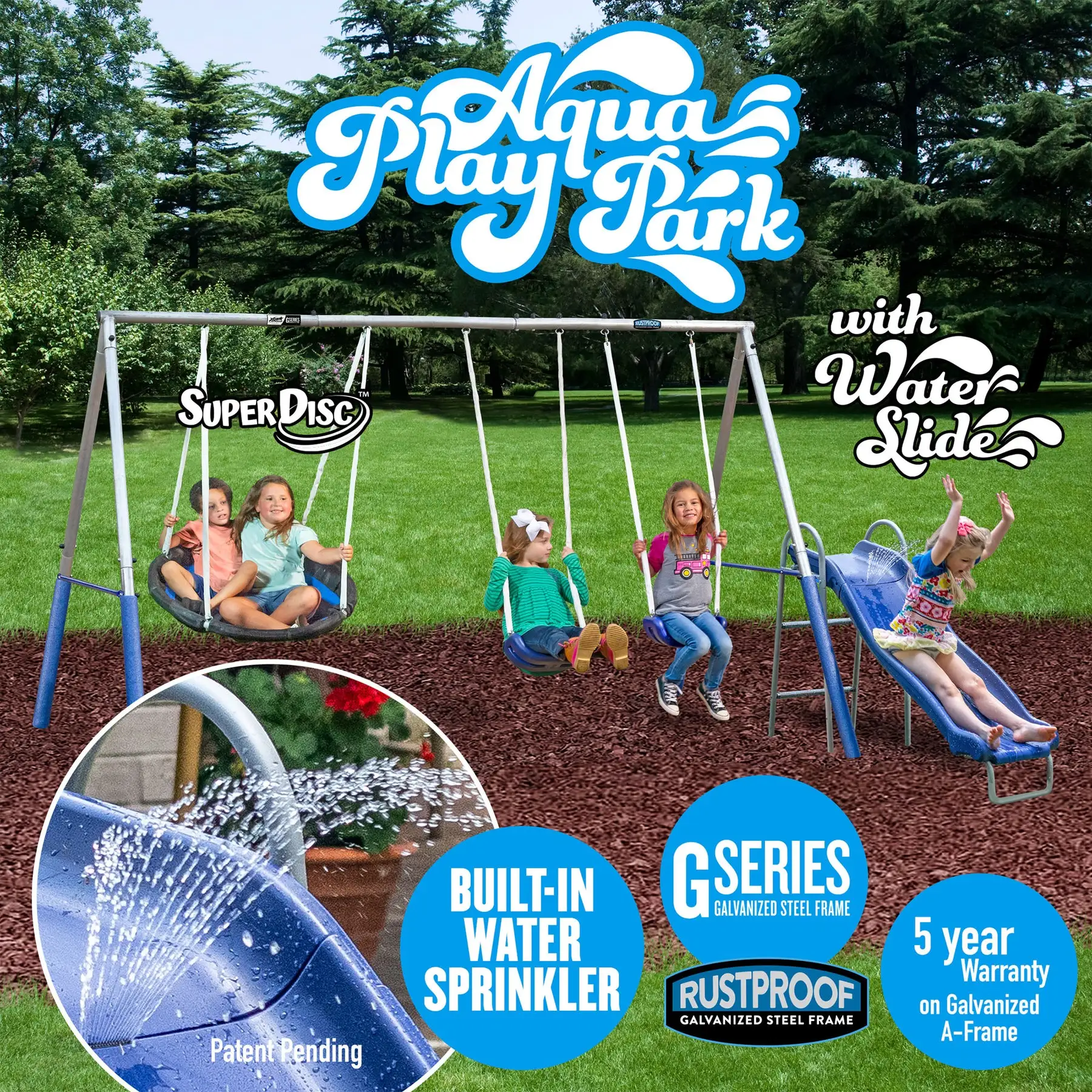 XDP Recreation Aqua Play Outdoor Park with Super Disc Swing and Water Wave Slide - Image 4
