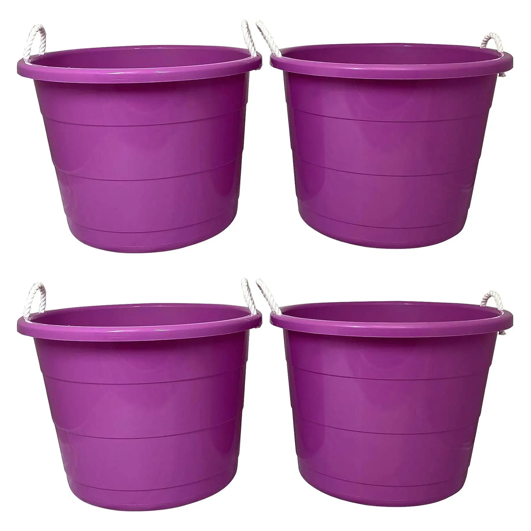 Homz 17 Gallon Indoor Outdoor Storage Bucket w/ Rope Handles, Orchid (4 Pack)