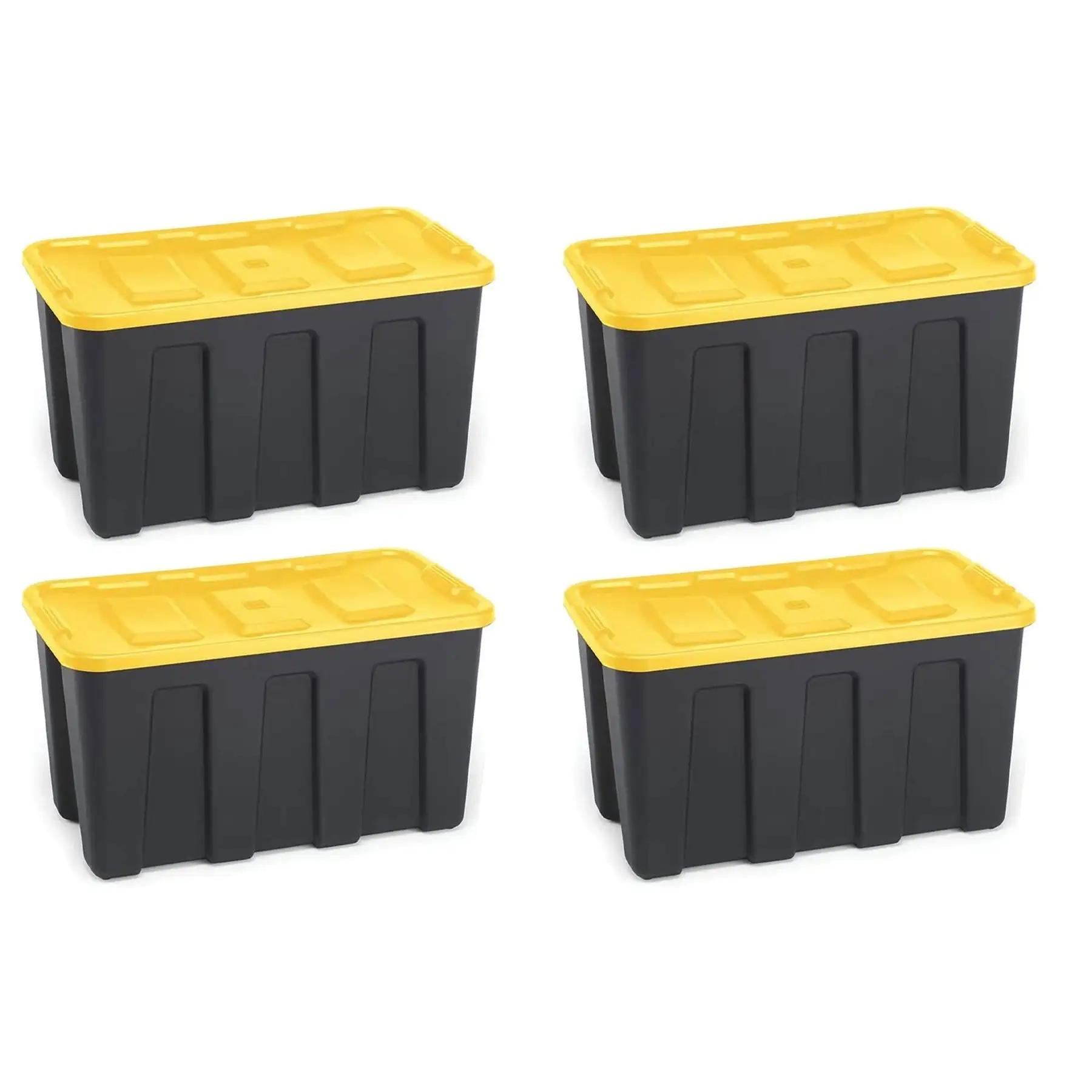 Homz 34 Gallon Durabilt Home Storage Container with Lid, Black/Yellow (4 Pack)