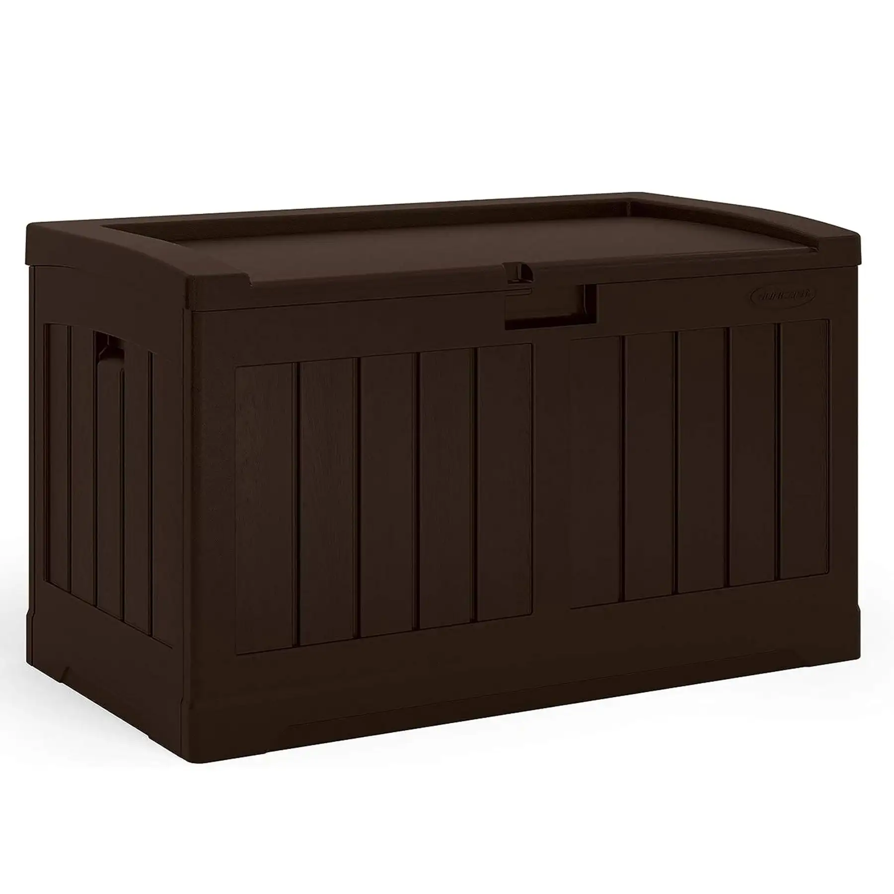 Suncast 50 Gallon Medium Capacity Resin Outdoor Storage Deck Box with Seat, Java