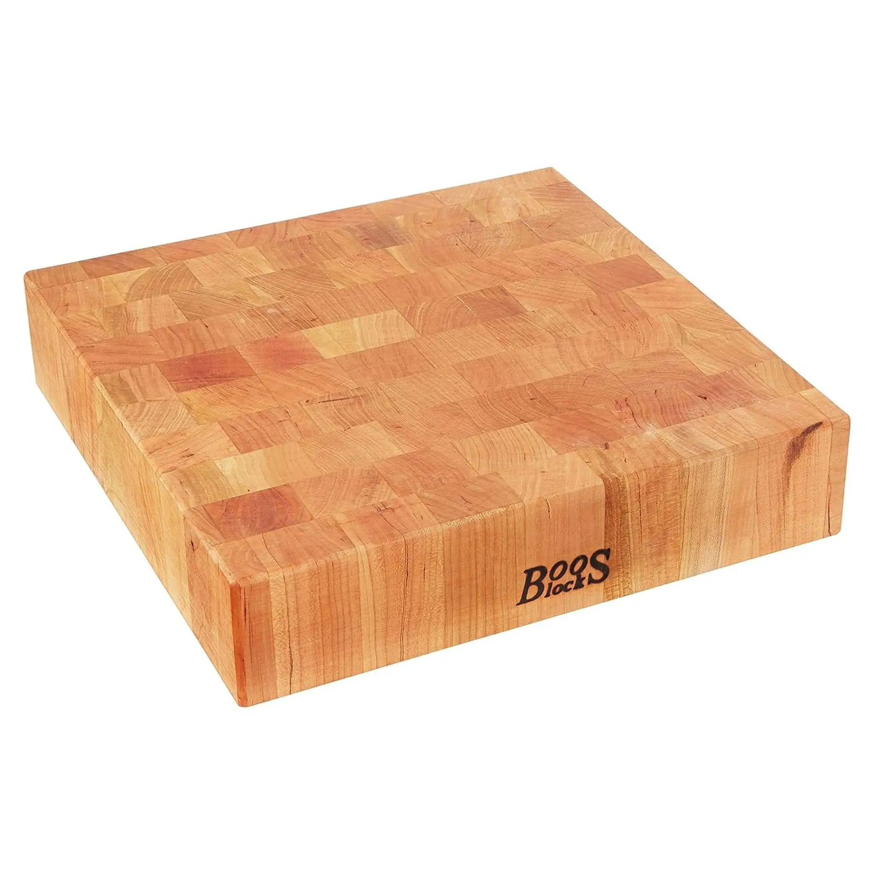 John Boos Small Cherry Wood End Grain Cutting Board for Kitchen, 14" x 14" x 3"