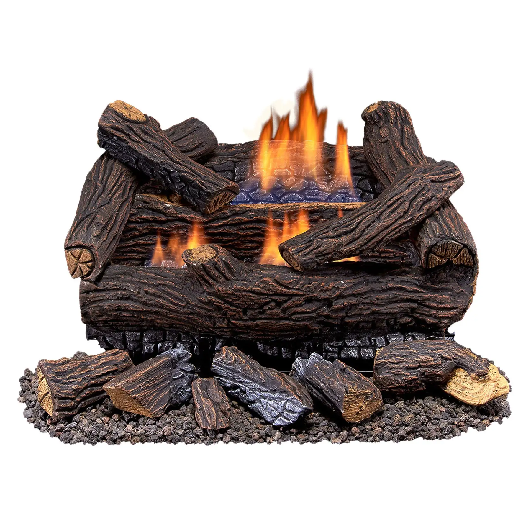 Duluth Forge 18 Inch Ventless Dual Gas Log Set w/ Thermostat, Stacked Red Oak