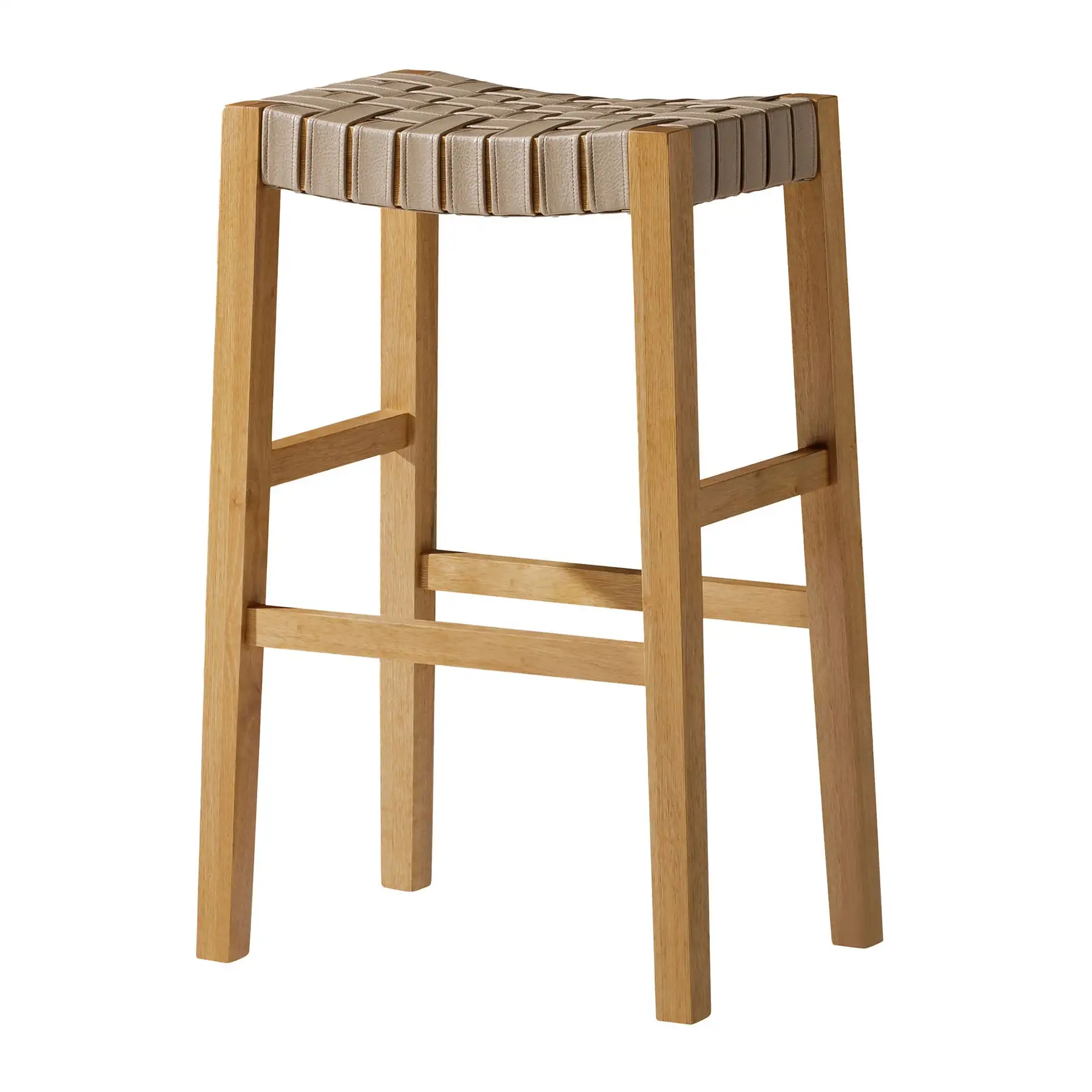 Maven Lane Emerson Bar Stool in Weathered Natural Wood Finish with Avanti Bone Vegan Leather