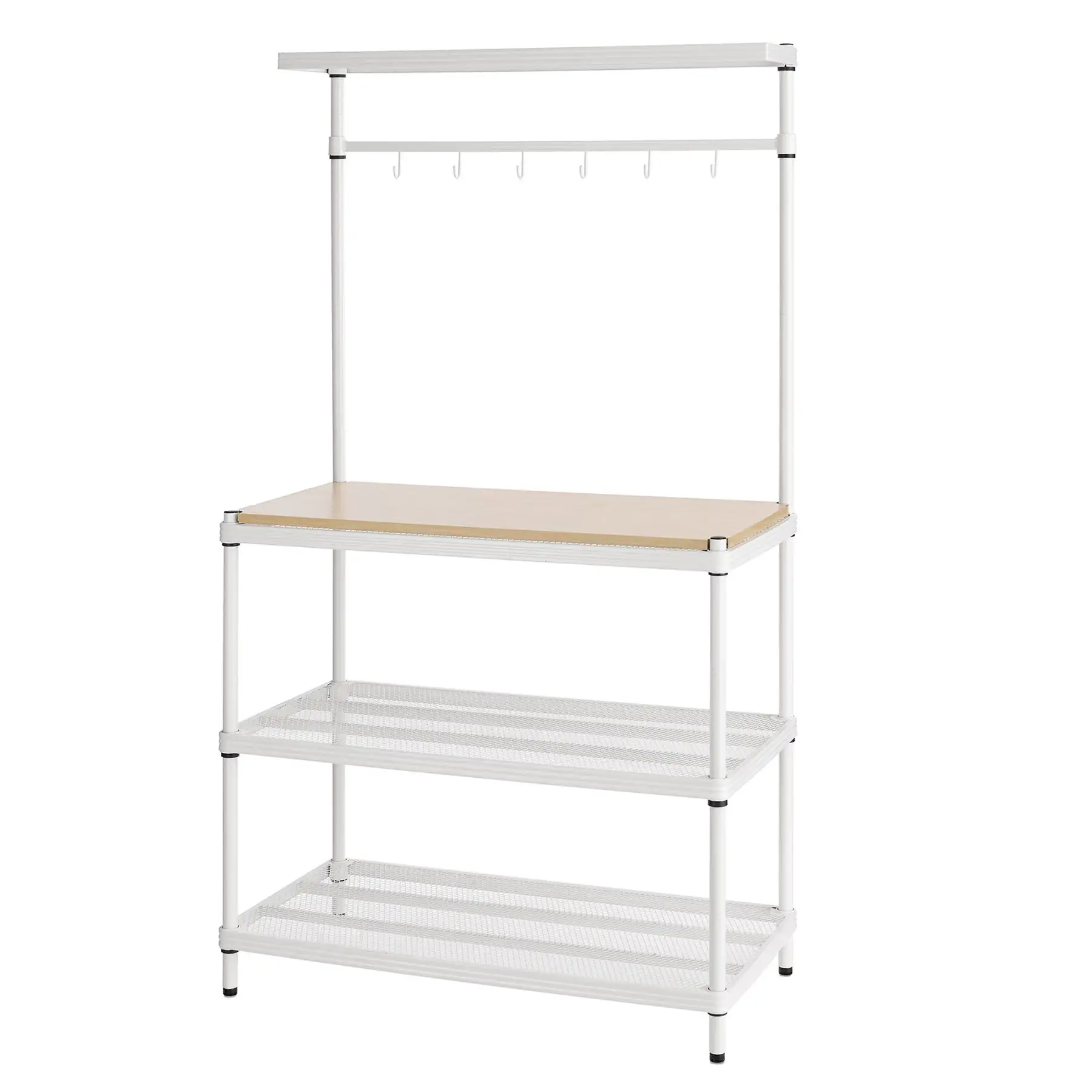 Design Ideas MeshWorks Metal Storage Utility Wood Top Shelving Unit Rack, White