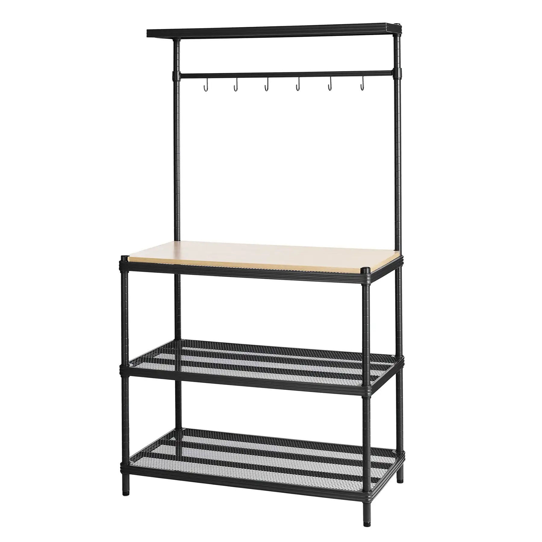 Design Ideas MeshWorks Metal Storage Utility Wood Top Shelving Unit Rack, Black