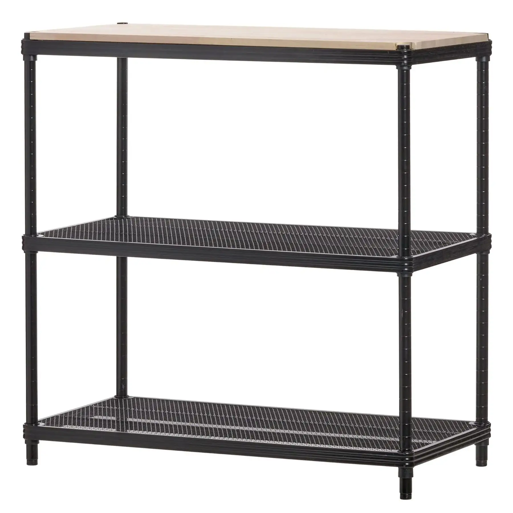 Design Ideas MeshWorks Metal Storage Wood Top Workbench Shelving Unit, Black