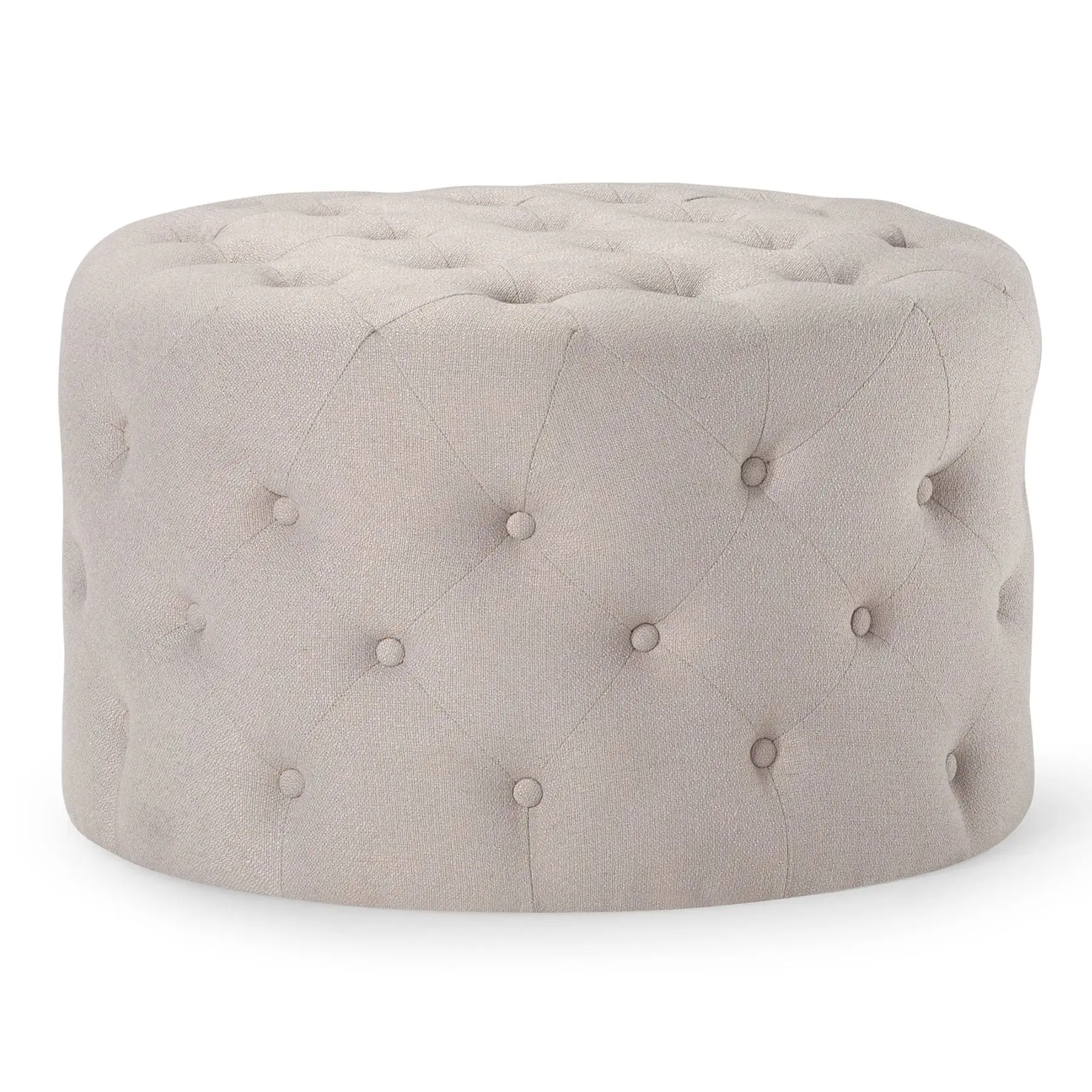 Maven Lane Marcy Traditional Round Ottoman in Dove Fabric Upholstery